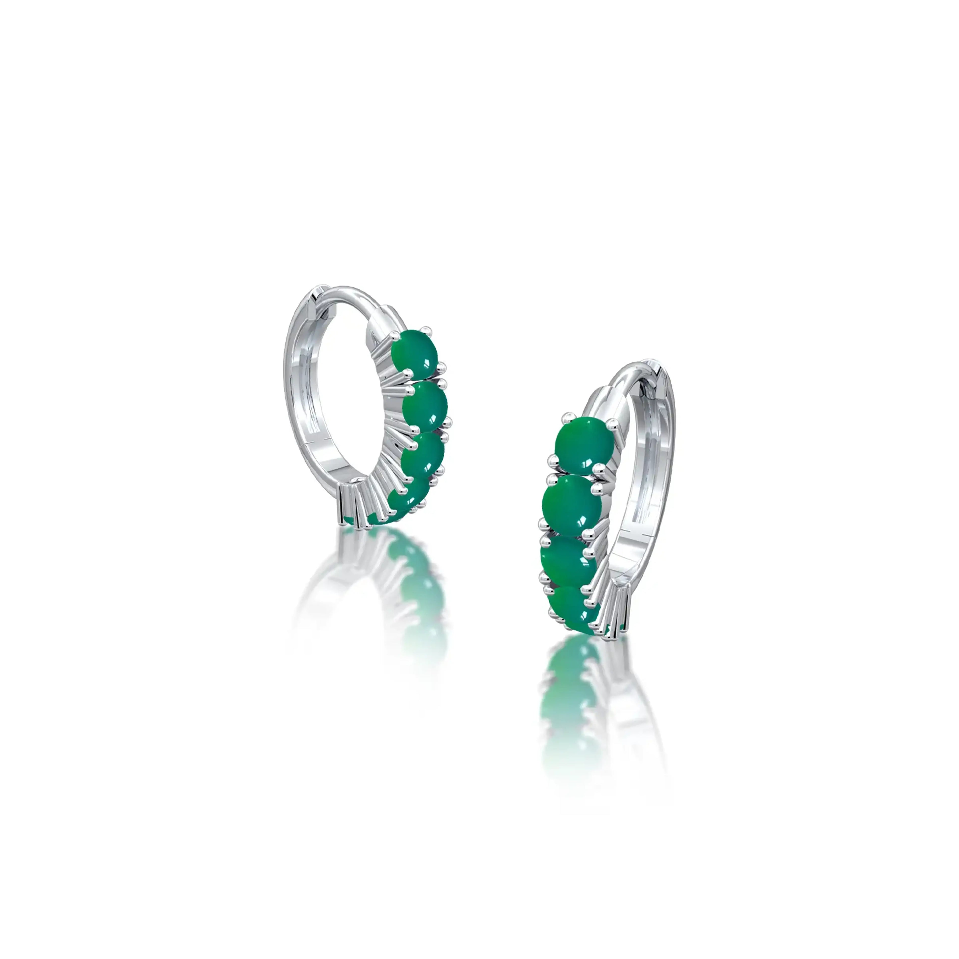 White gold may birthstone green agate hoop earrings 8.50 mm