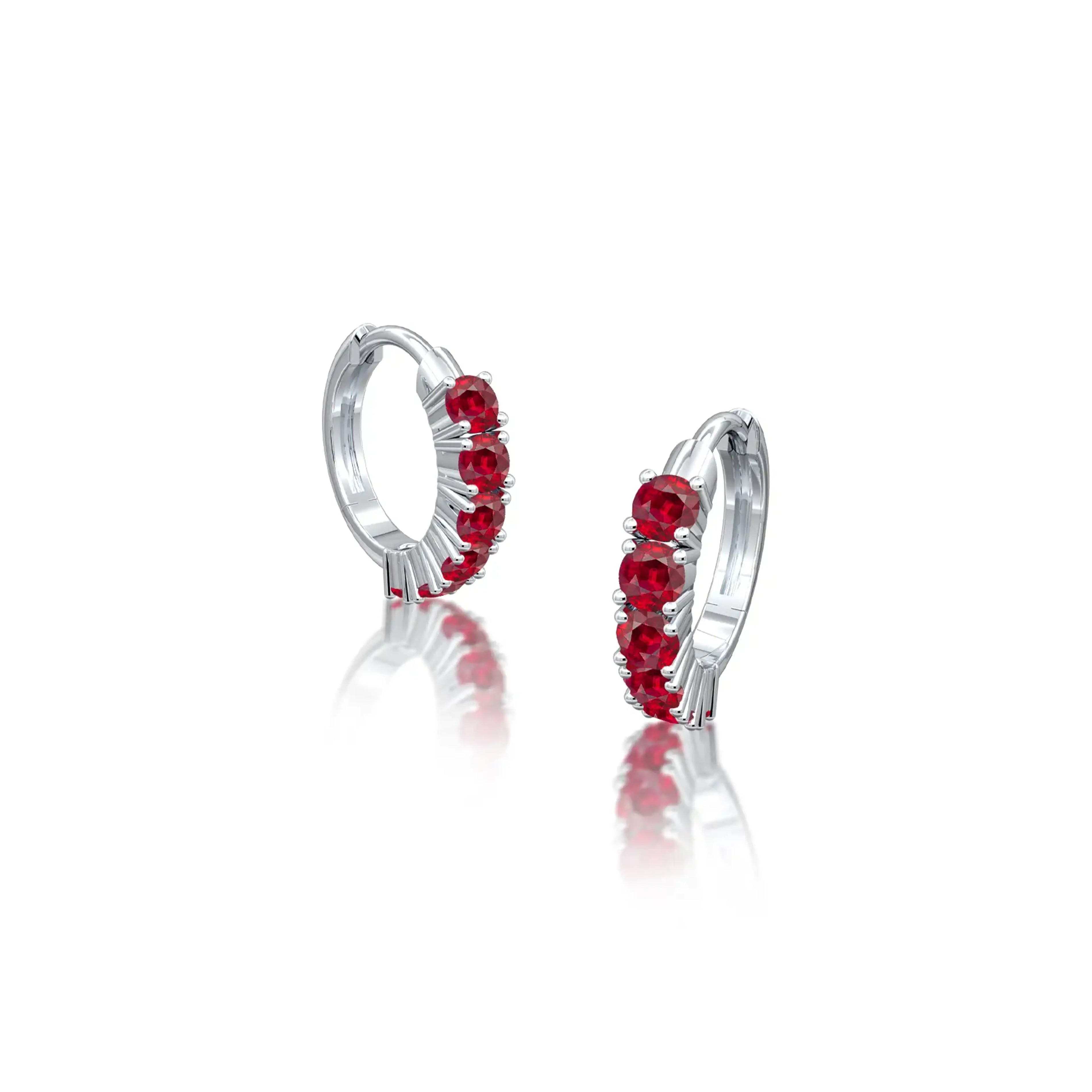 White gold july birthstone opaque ruby hoop earrings 8.50 mm