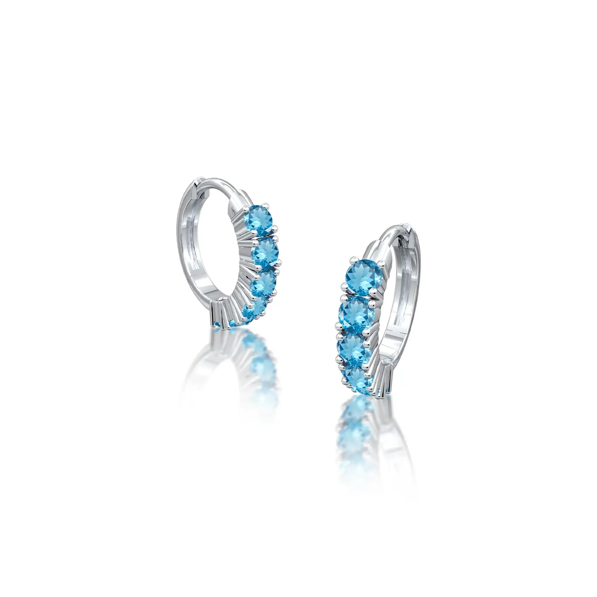 White gold march birthstone swiss blue topaz hoop earrings 8.50 mm
