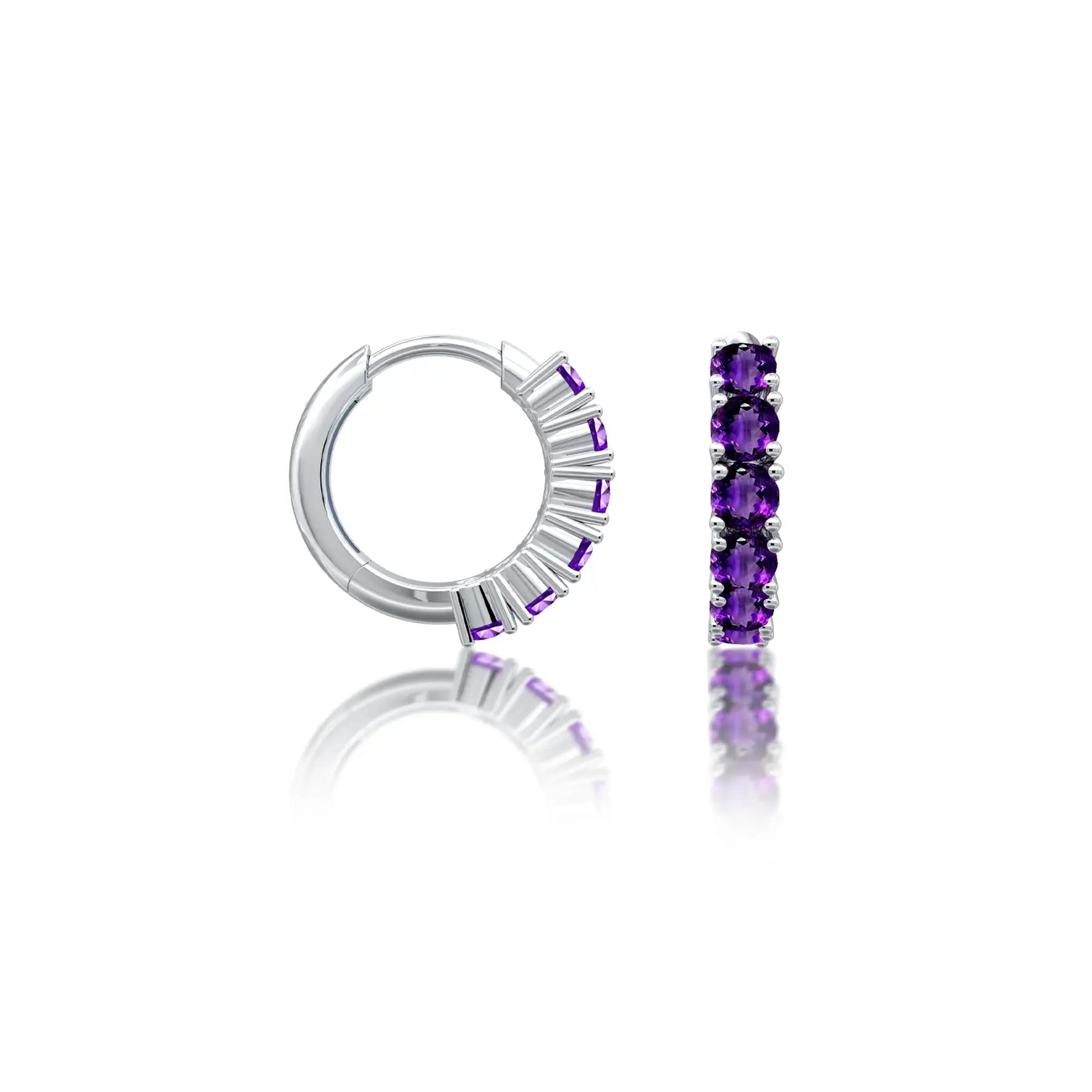 Trendy white gold february birthstone amethyst hoop earrings for office wear 8.50 mm