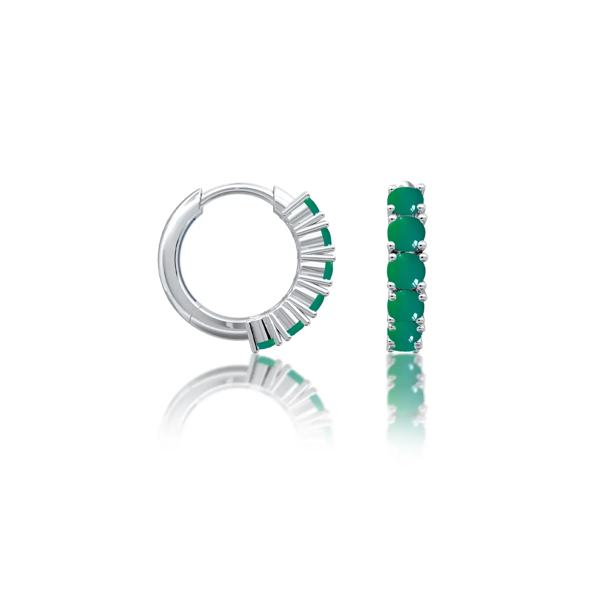 Unique white gold may birthstone green agate hoop earrings 8.50 mm