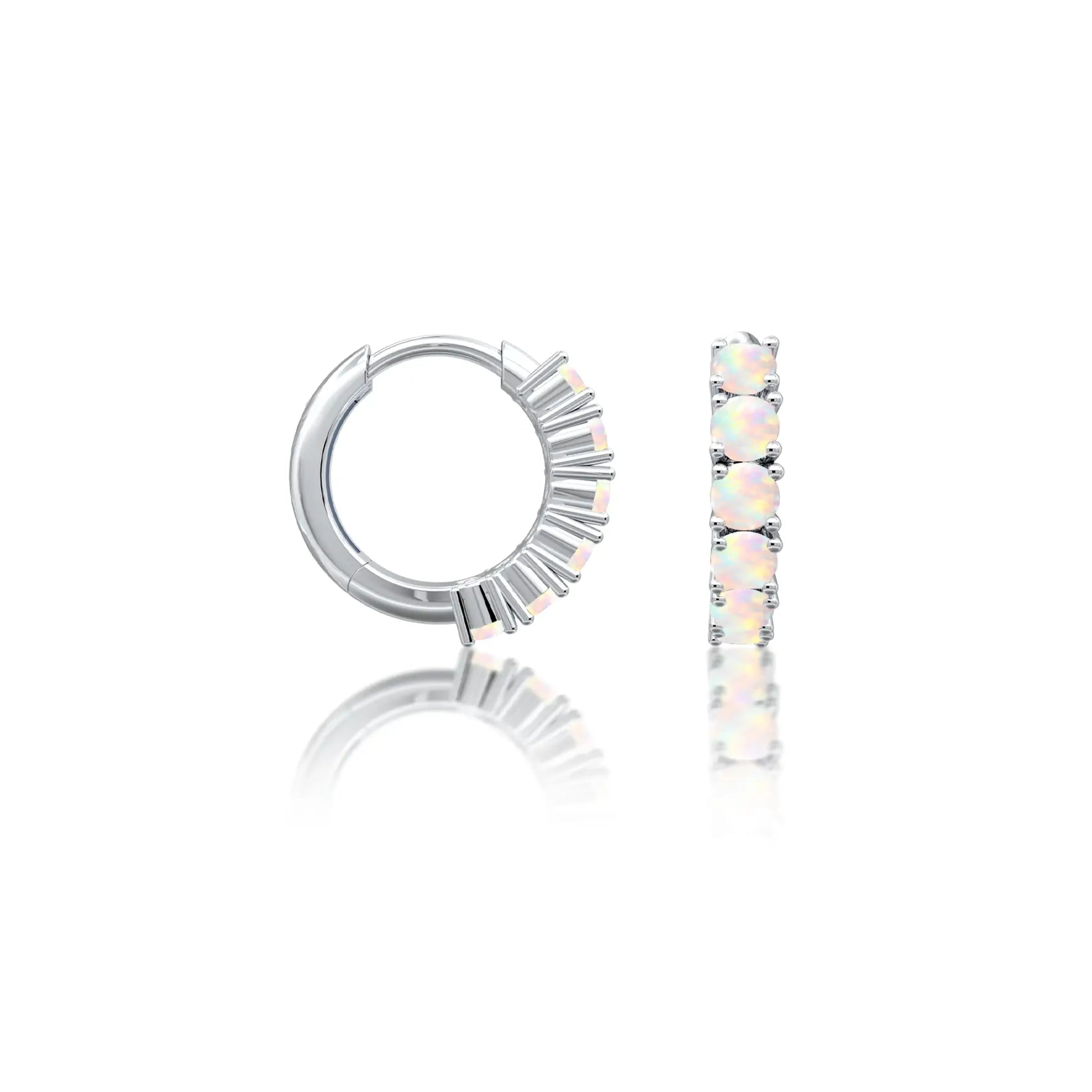 Fortune white gold October birthstone opal hoop earrings 8.50 mm