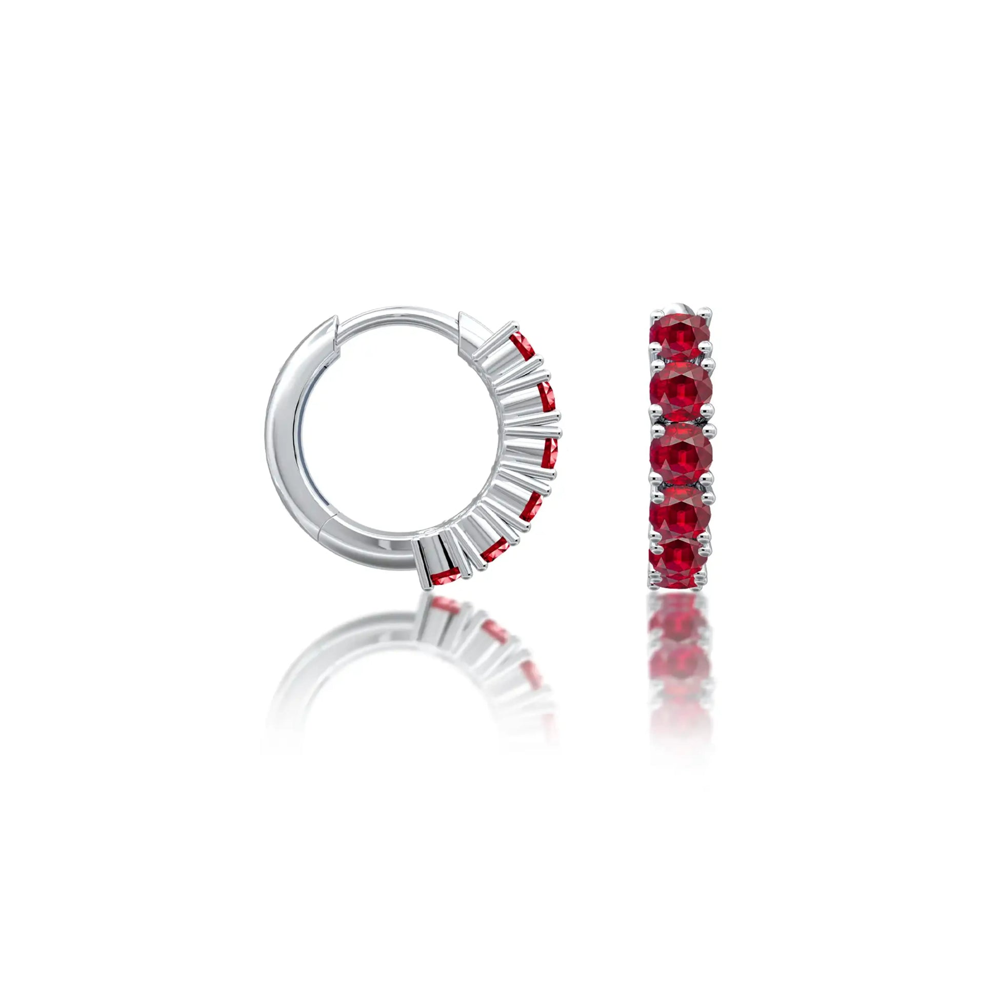 Trendy white gold july birthstone opaque ruby hoop earrings 8.50 mm