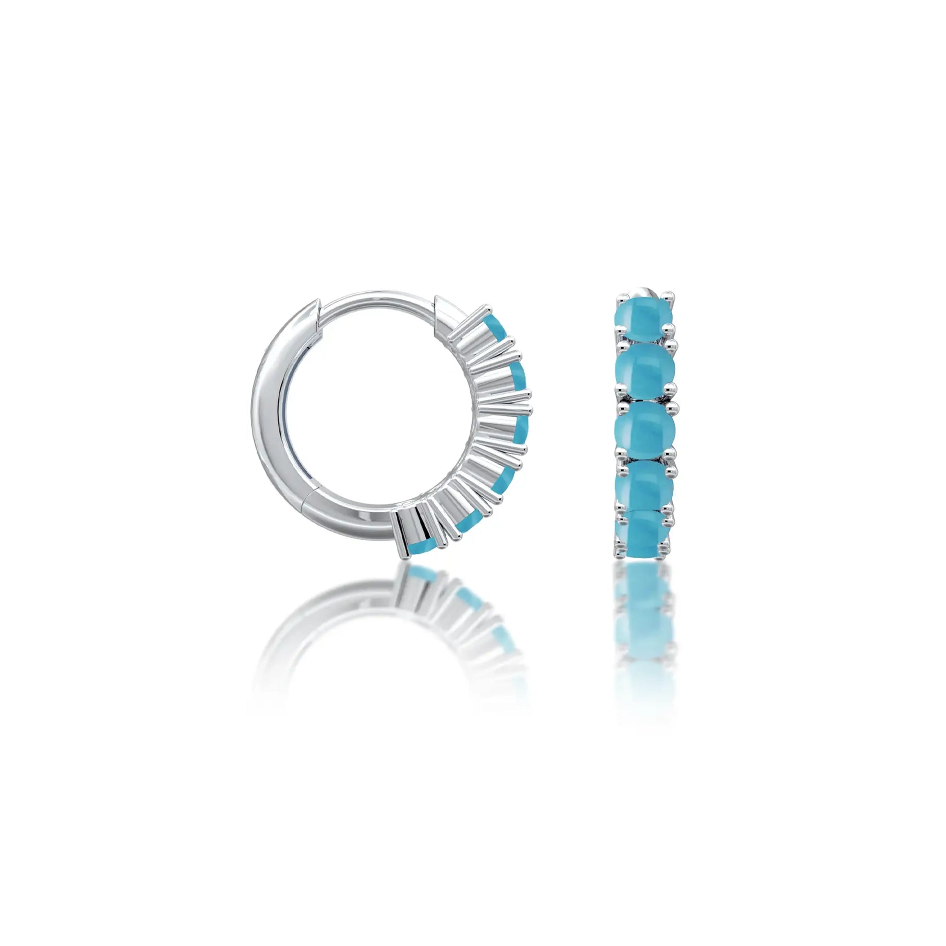 Fortune white gold decemeber birthstone turquoise hoop earrings 8.50 mm