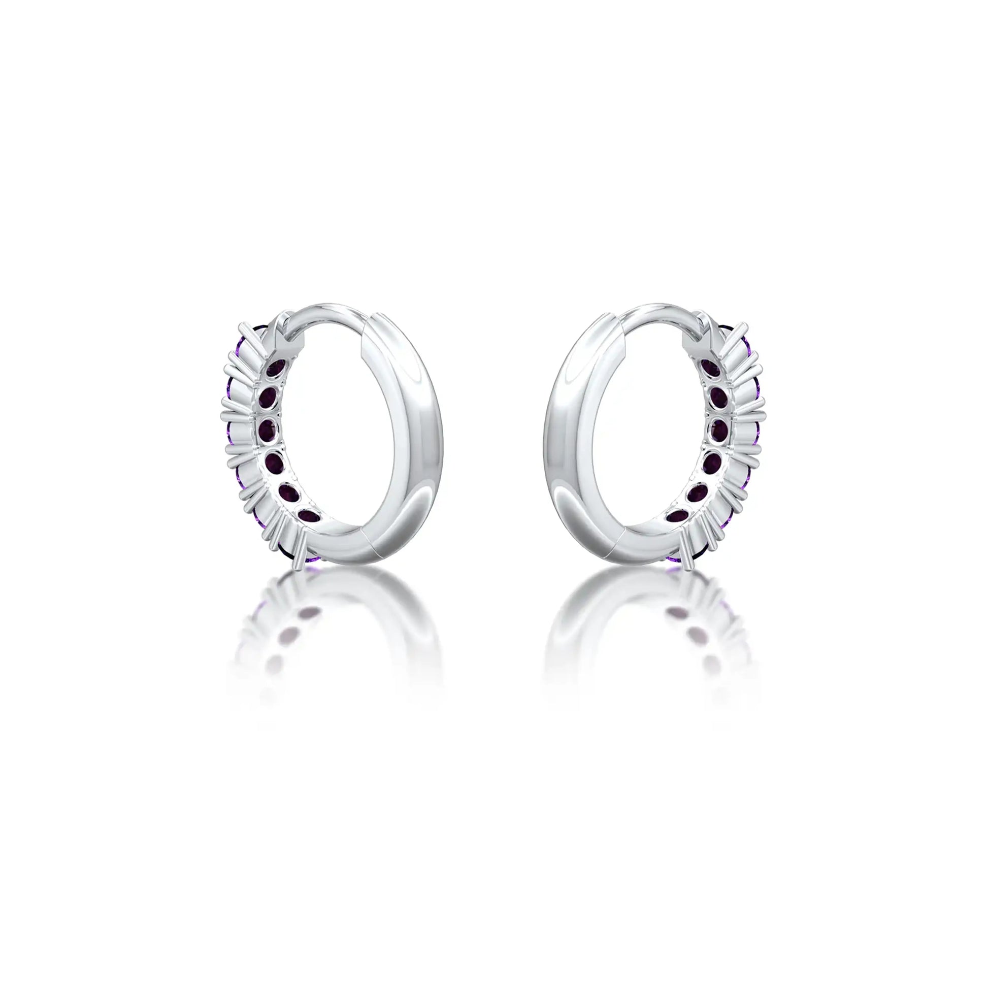 Unique white gold february birthstone amethyst hoop earrings for office wear 8.50 mm