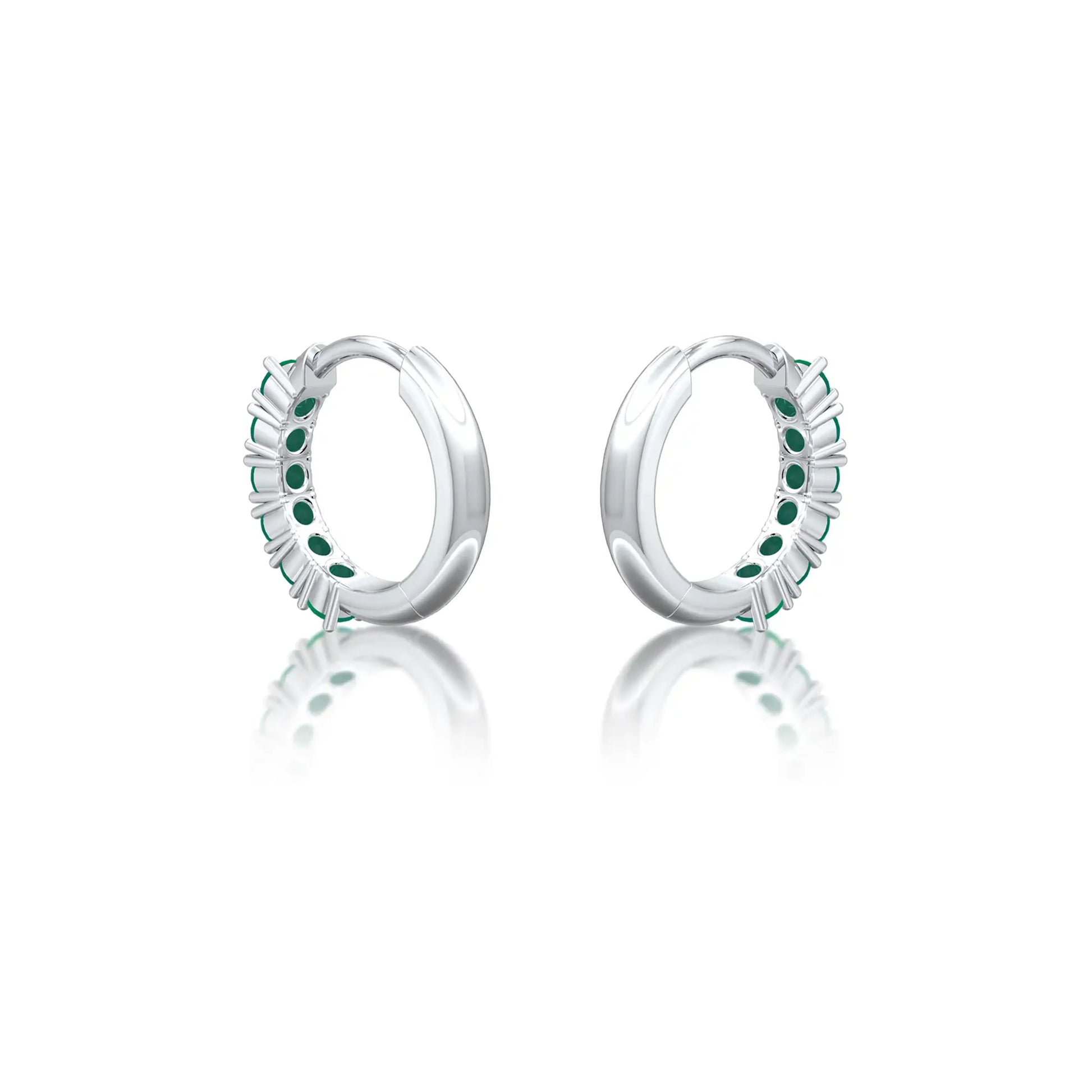 Trendy white gold may birthstone green agate hoop earrings