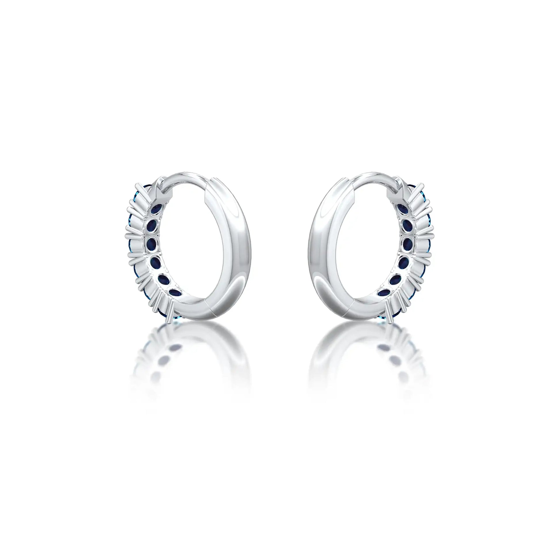 Back view of September birthstone London blue topaz hoop earrings for office wear 8.50 mm