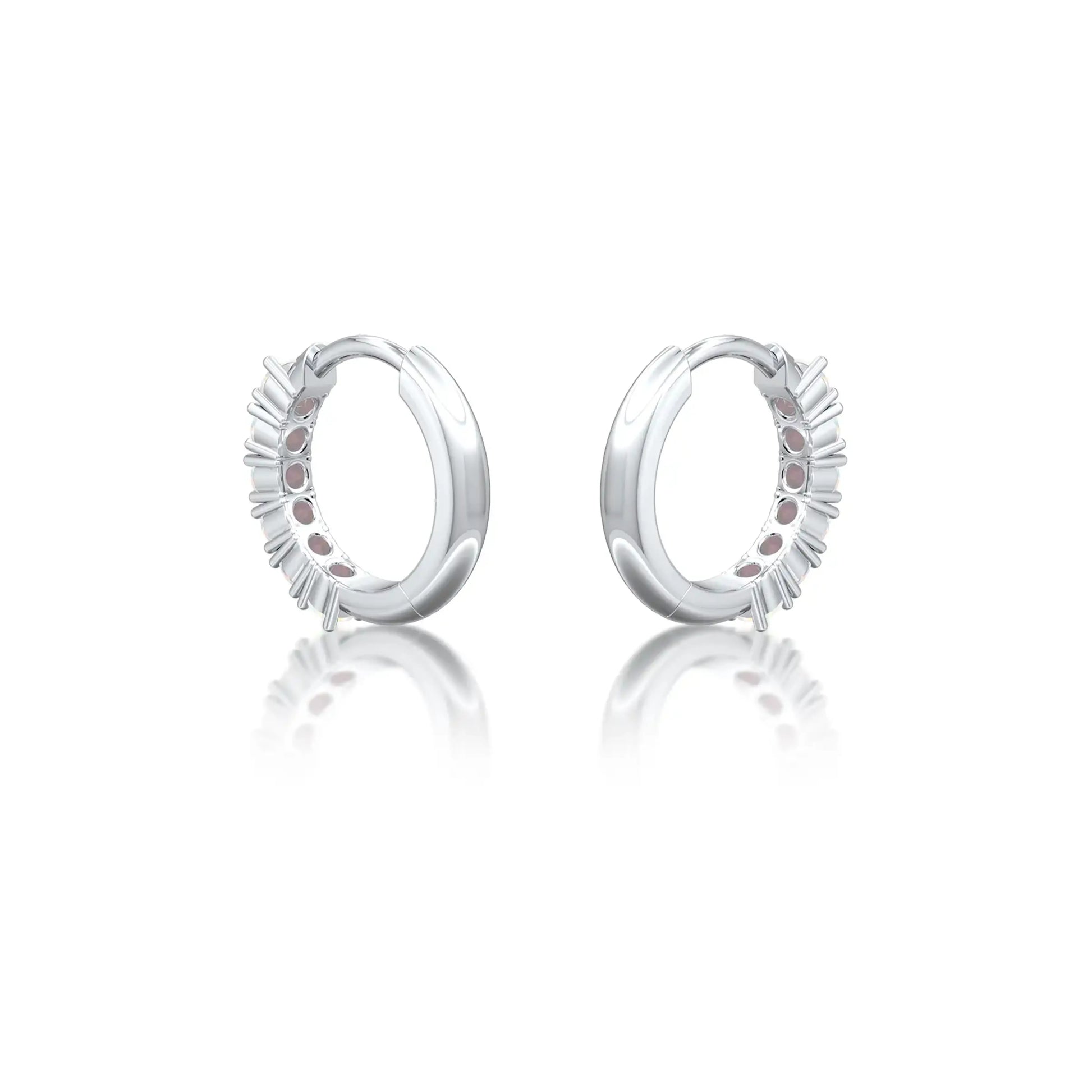 Trendy white gold October birthstone opal hoop earrings 8.50 mm