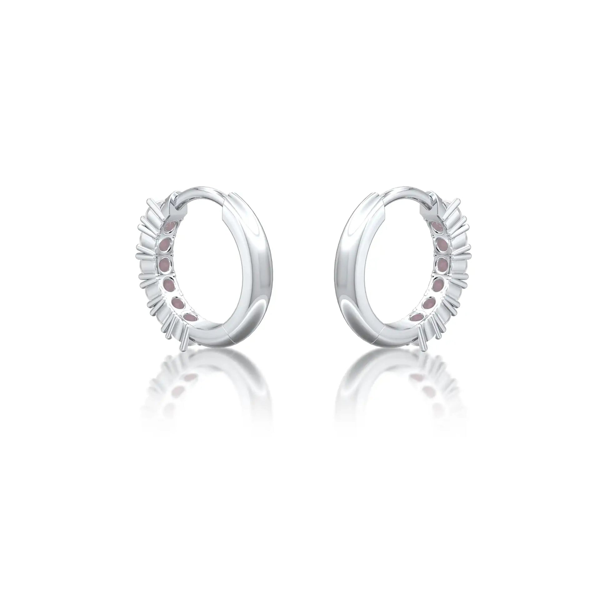 Trendy white gold june birthstone mother of pearl hoop earrings for office wear 8.50 mm
