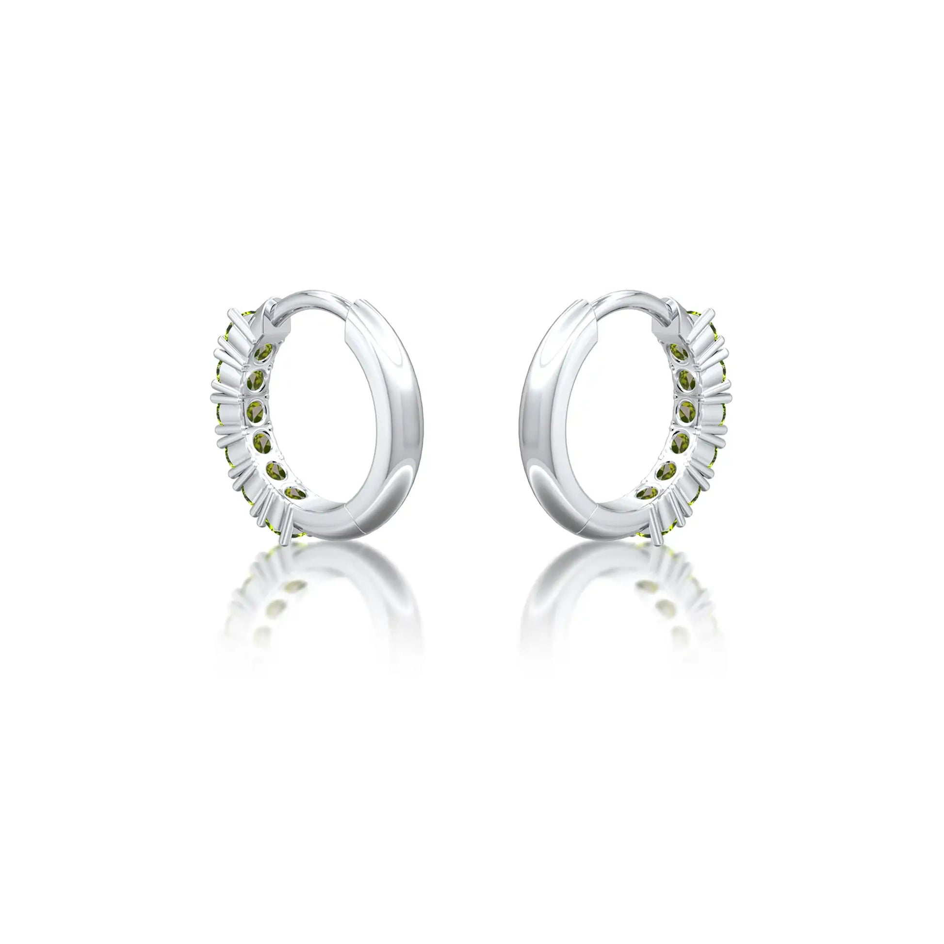 Trendy white gold august birthstone peridot hoop earrings 8.50 mm