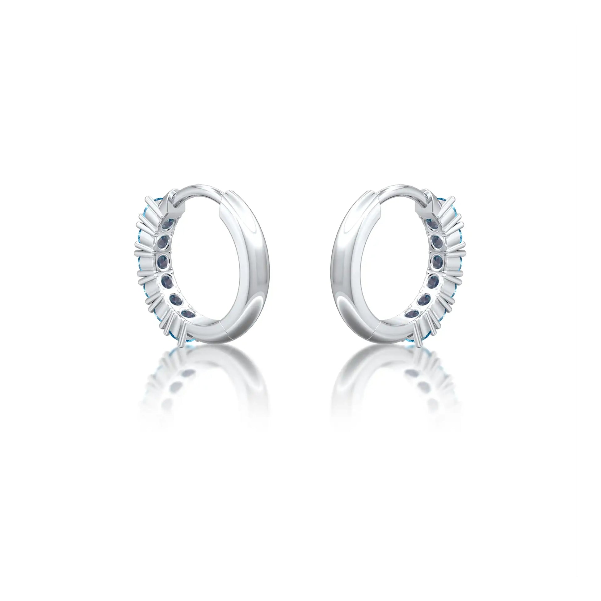 Unique white gold march birthstone swiss blue topaz hoop earrings 8.50 mm