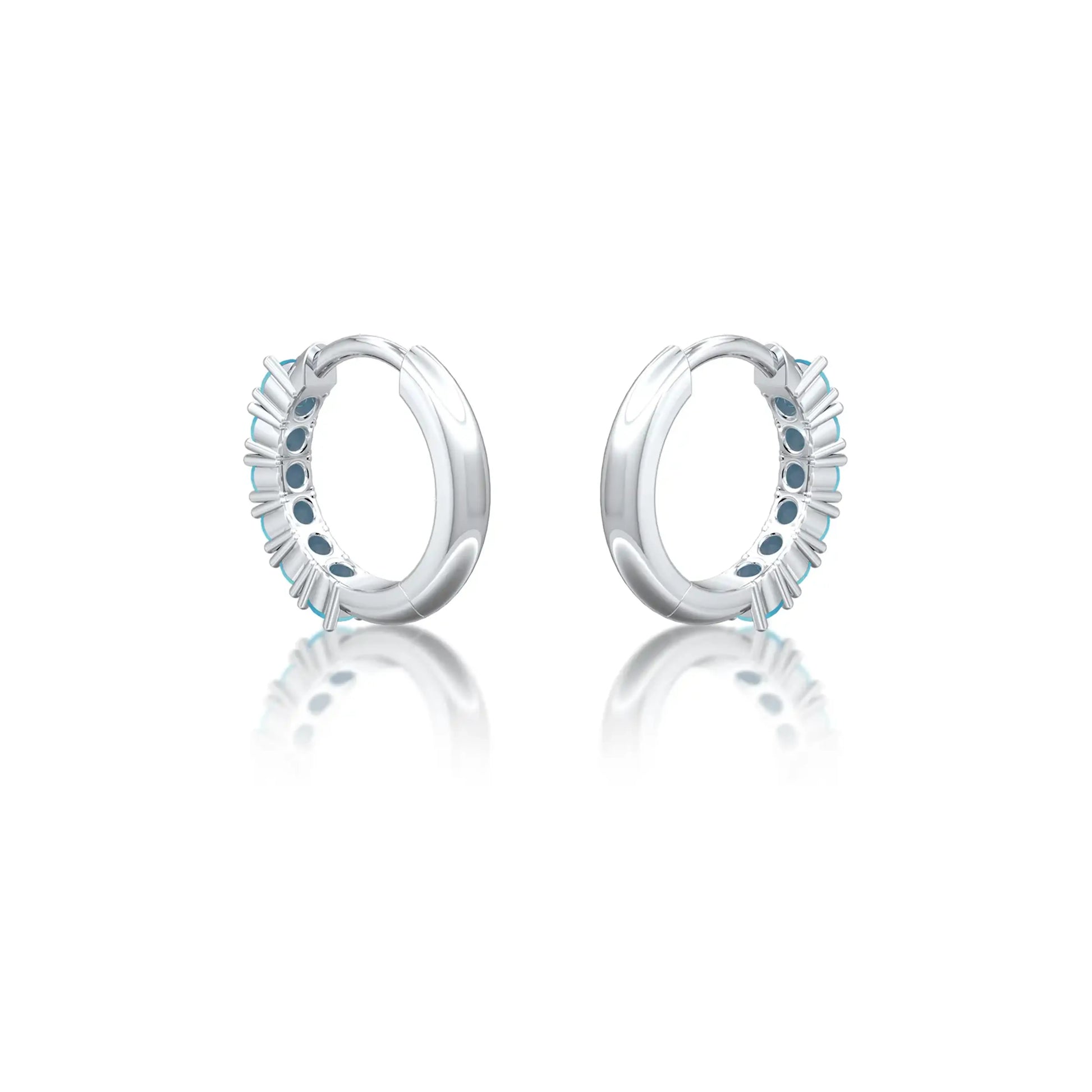 Trendy white gold decemeber birthstone turquoise hoop earrings 8.50 mm
