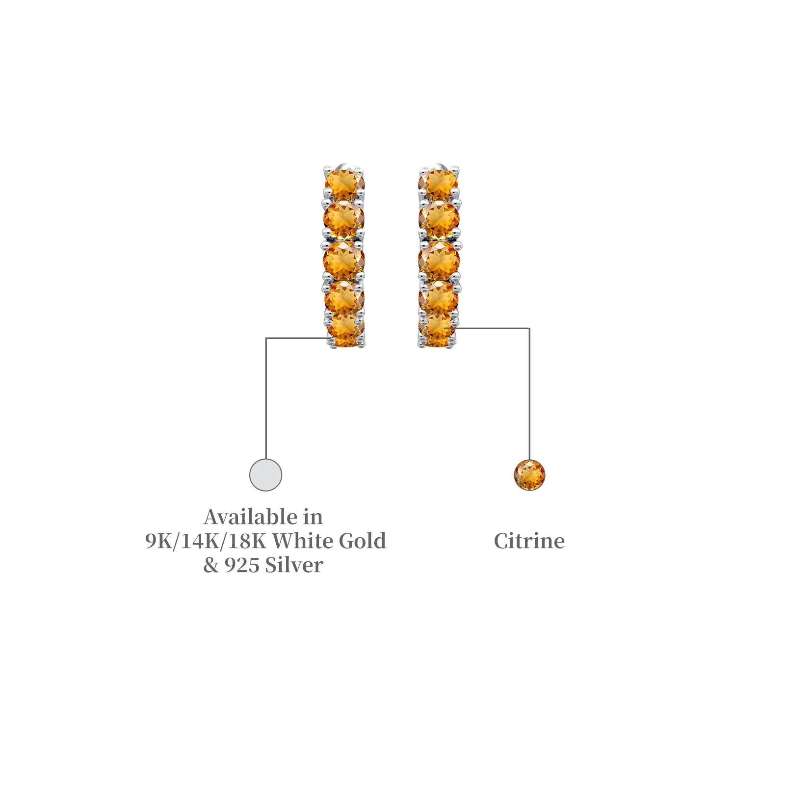 White gold descriptive image of november birthstone citrine hoop earrings