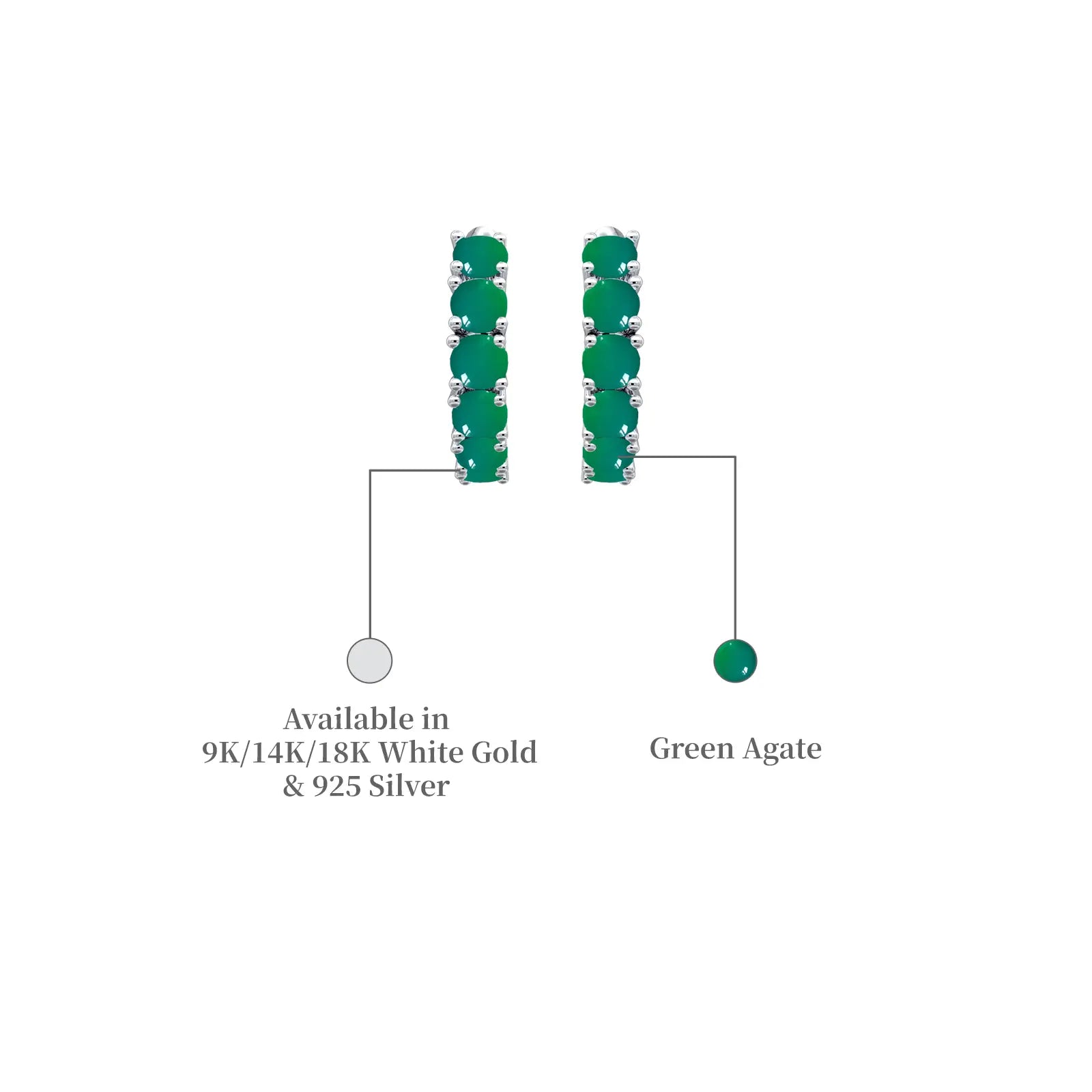 Descriptive image of May birthstone Green agate hoop earrings 