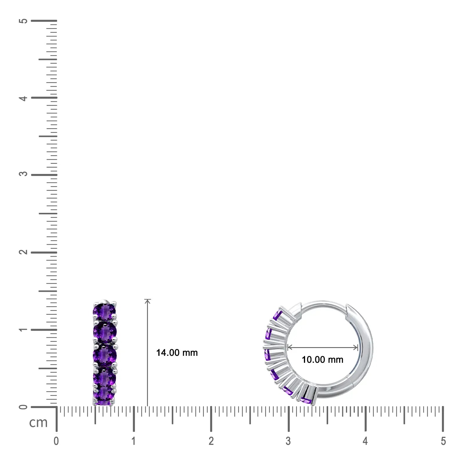 Dimensions of February birthstone amethyst hoop earrings 10mm