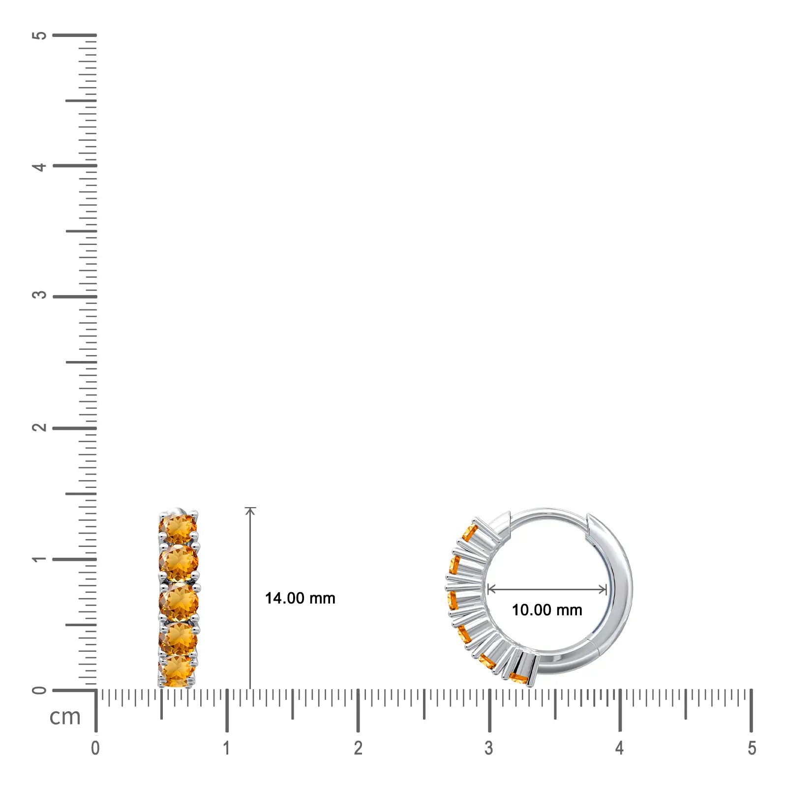Dimensions of 10mm November Birthstone Citrine Hoop Earrings