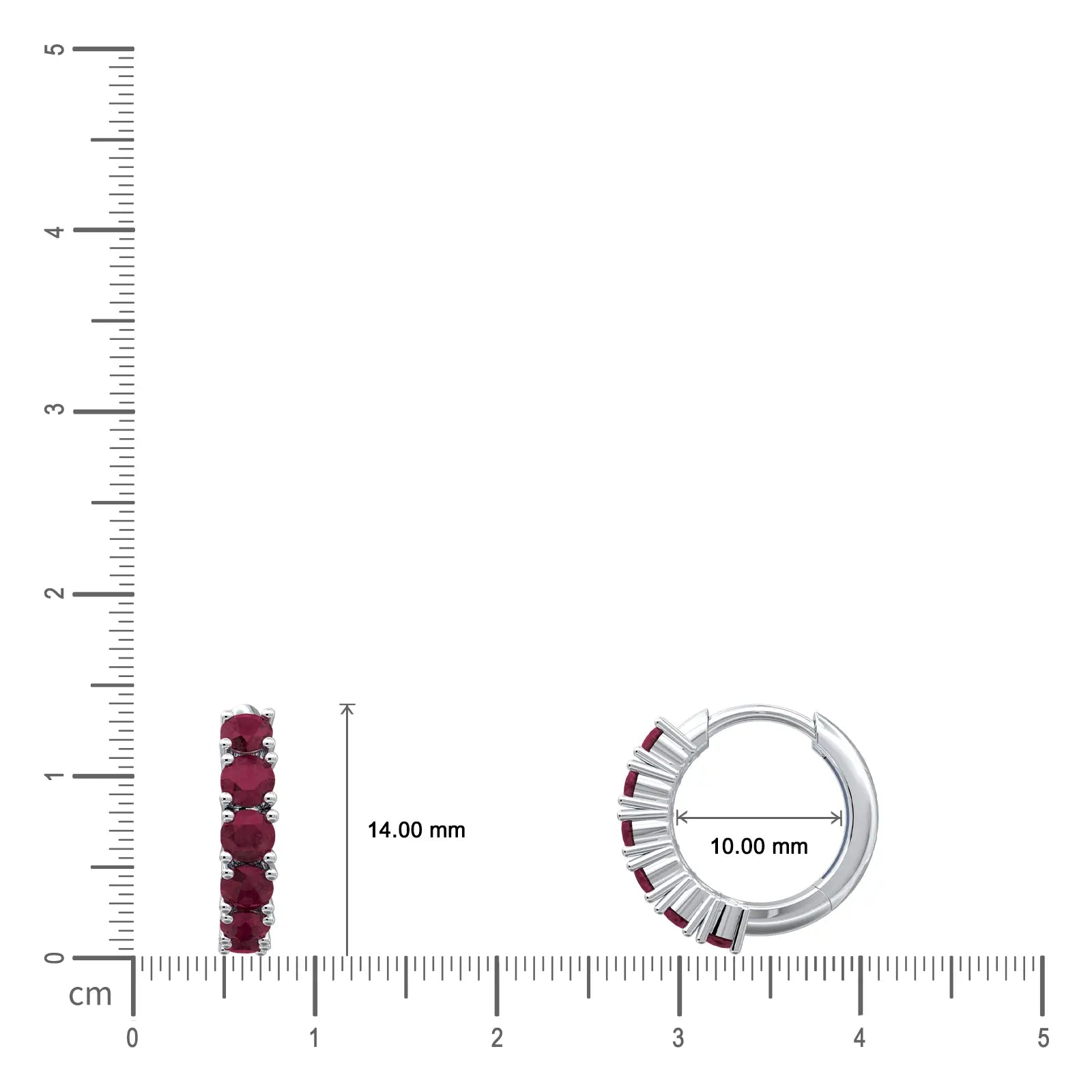 January birthstone garnet hoop earrings 10 mm size in white gold 10 mm