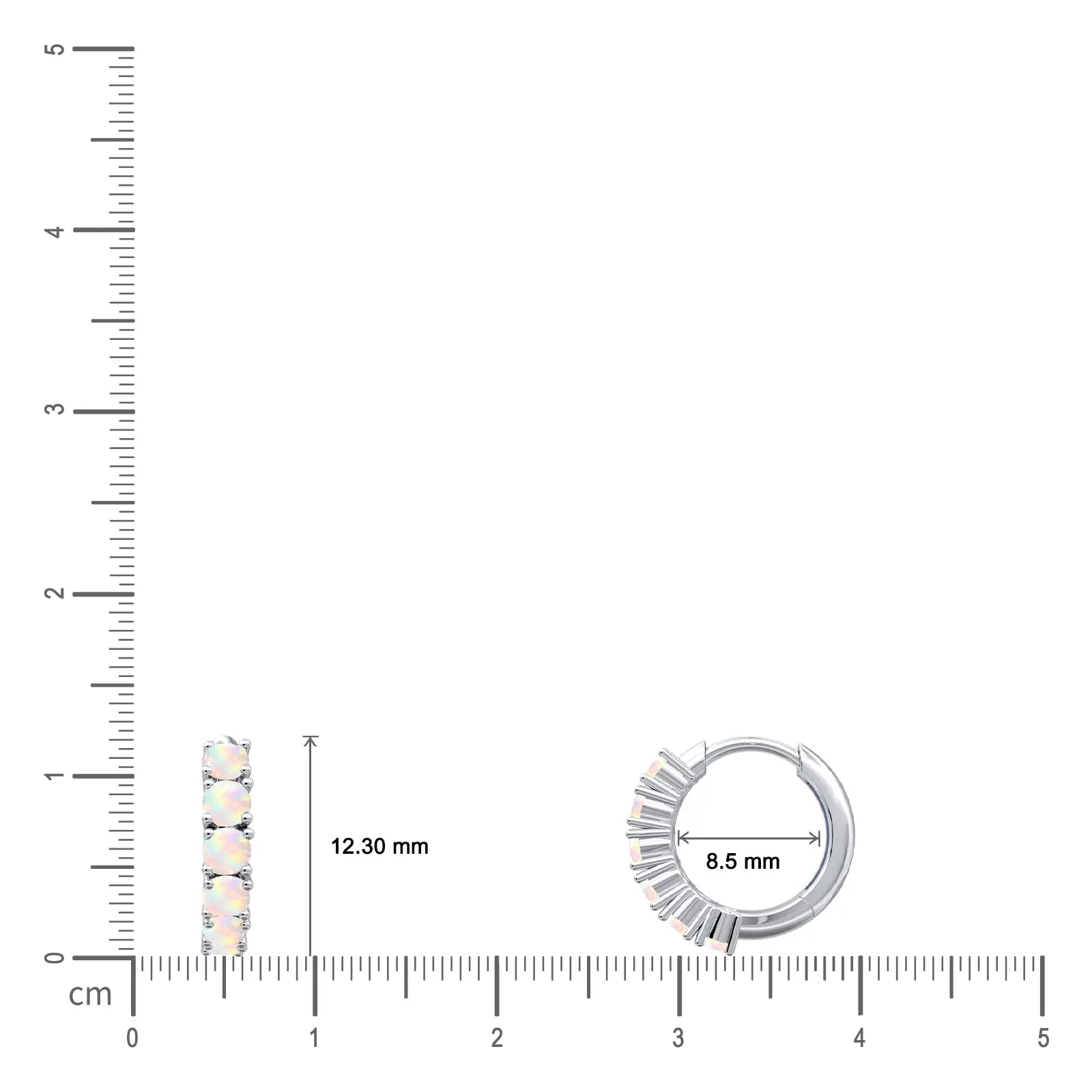 Dimension details of white gold october birthstone 8.50 mm 