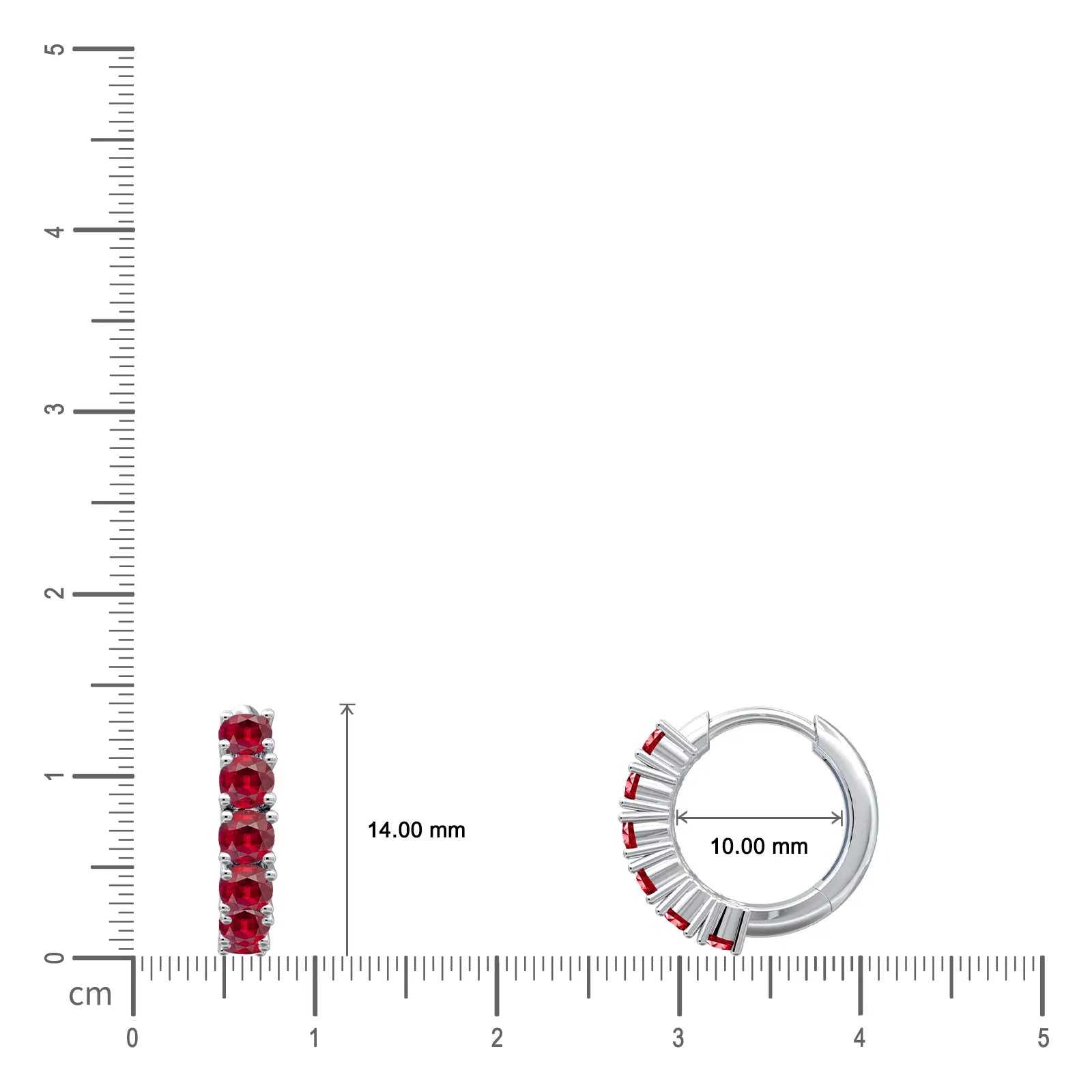 size of July Birthstone Opaque Ruby Hoop Earrings, 10mm