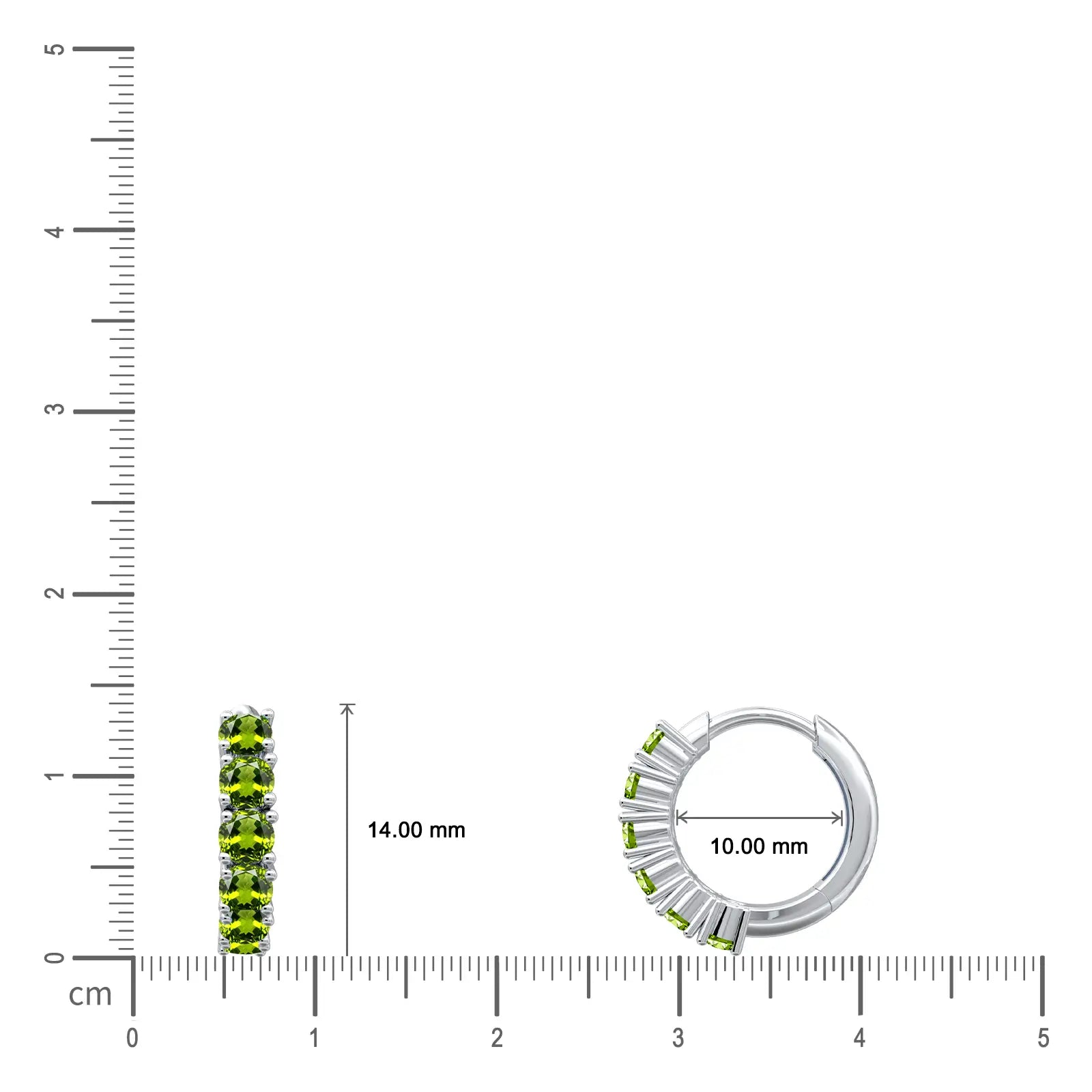 Size of August Birthstone Peridot Hoop Earrings, 10mm