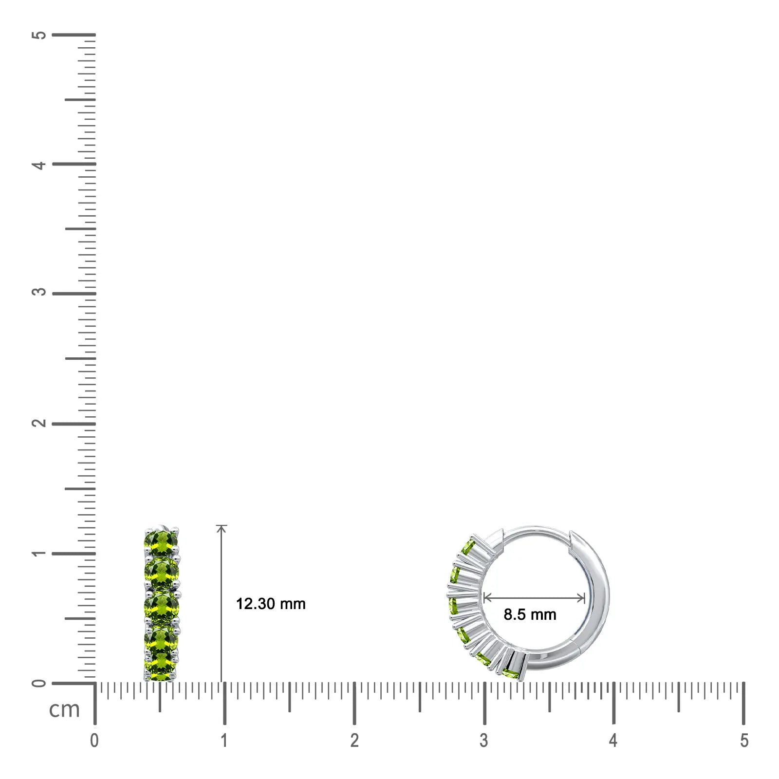 Dimension details of white gold august birthstone peridot hoop earrings 8.50 mm