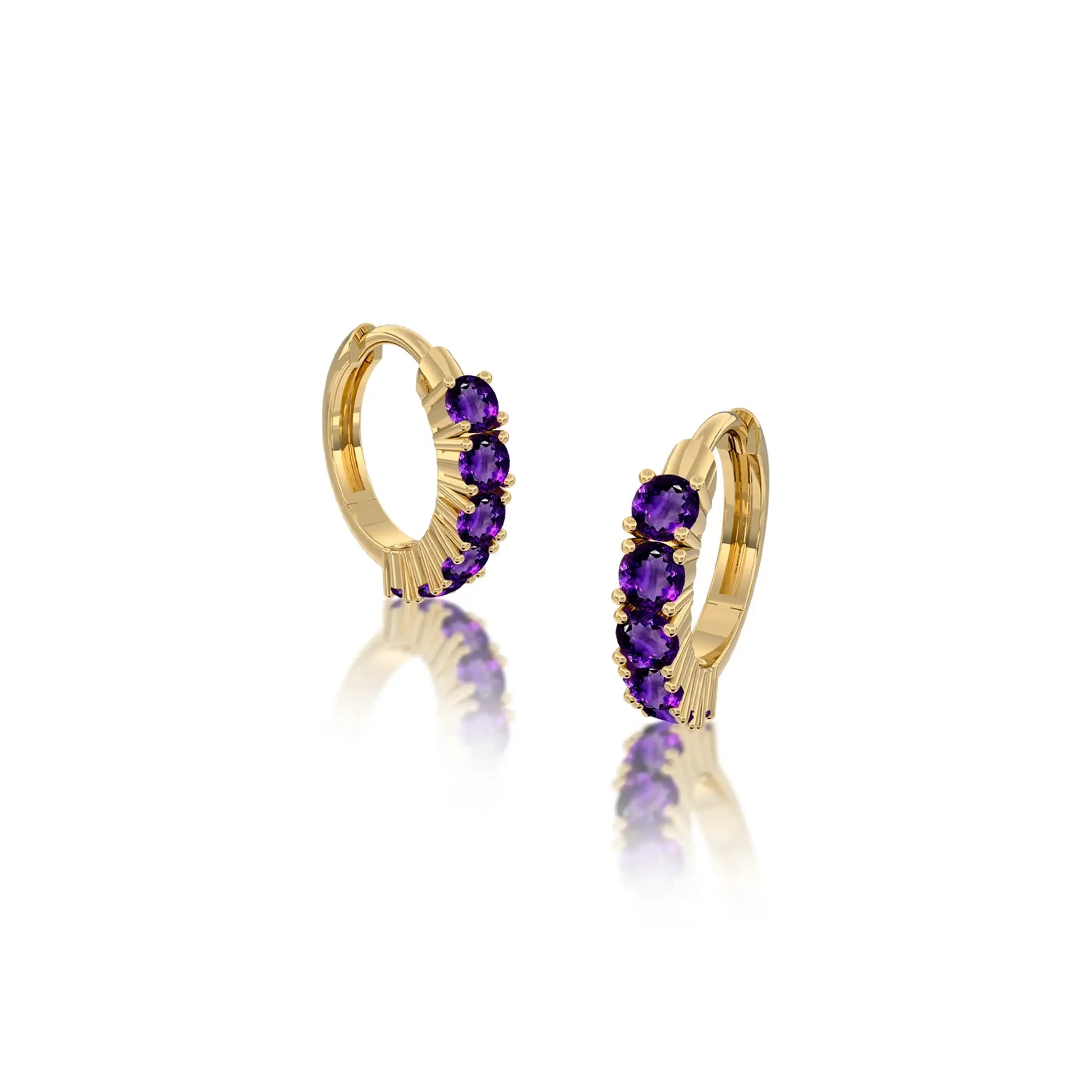 Trendy yellow gold february birthstone amethyst hoop earrings for office wear 8.50 mm