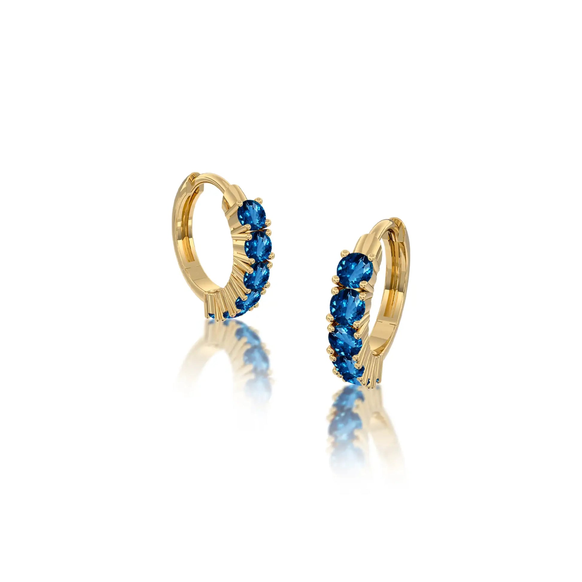 Yellow gold september birthstone london blue topaz hoop earrings for office wear 8.50 mm
