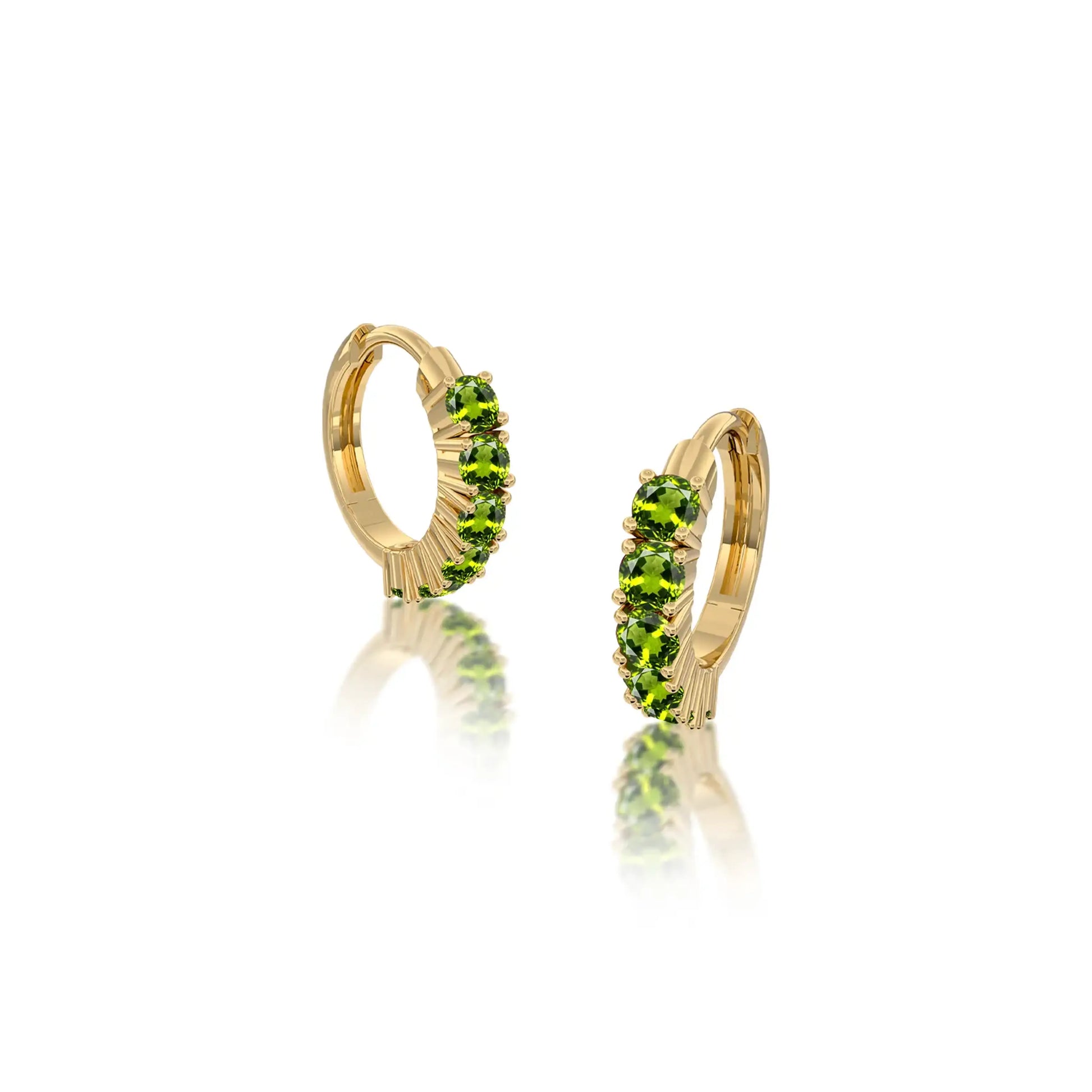 Trendy yellow gold august birthstone peridot hoop earrings 8.50 mm