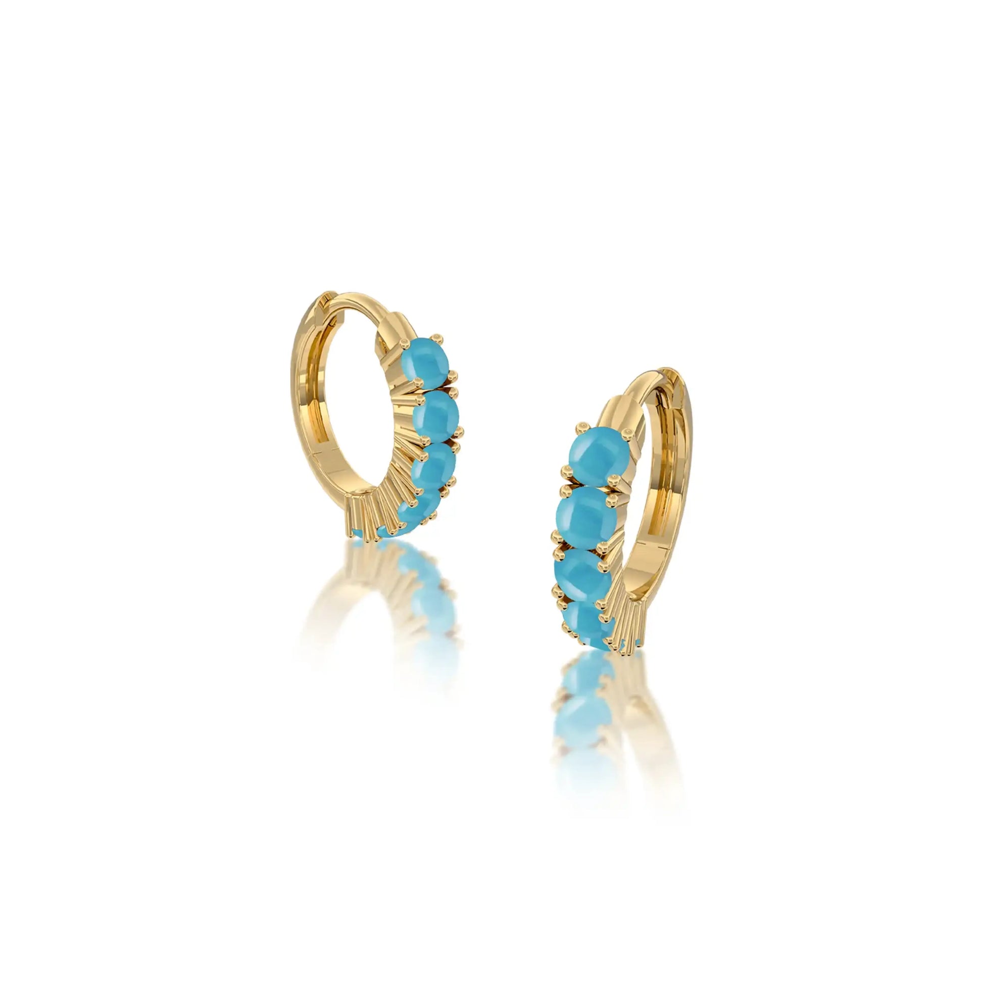 Unique Yellow gold decemeber birthstone turquoise hoop earrings 8.50 mm