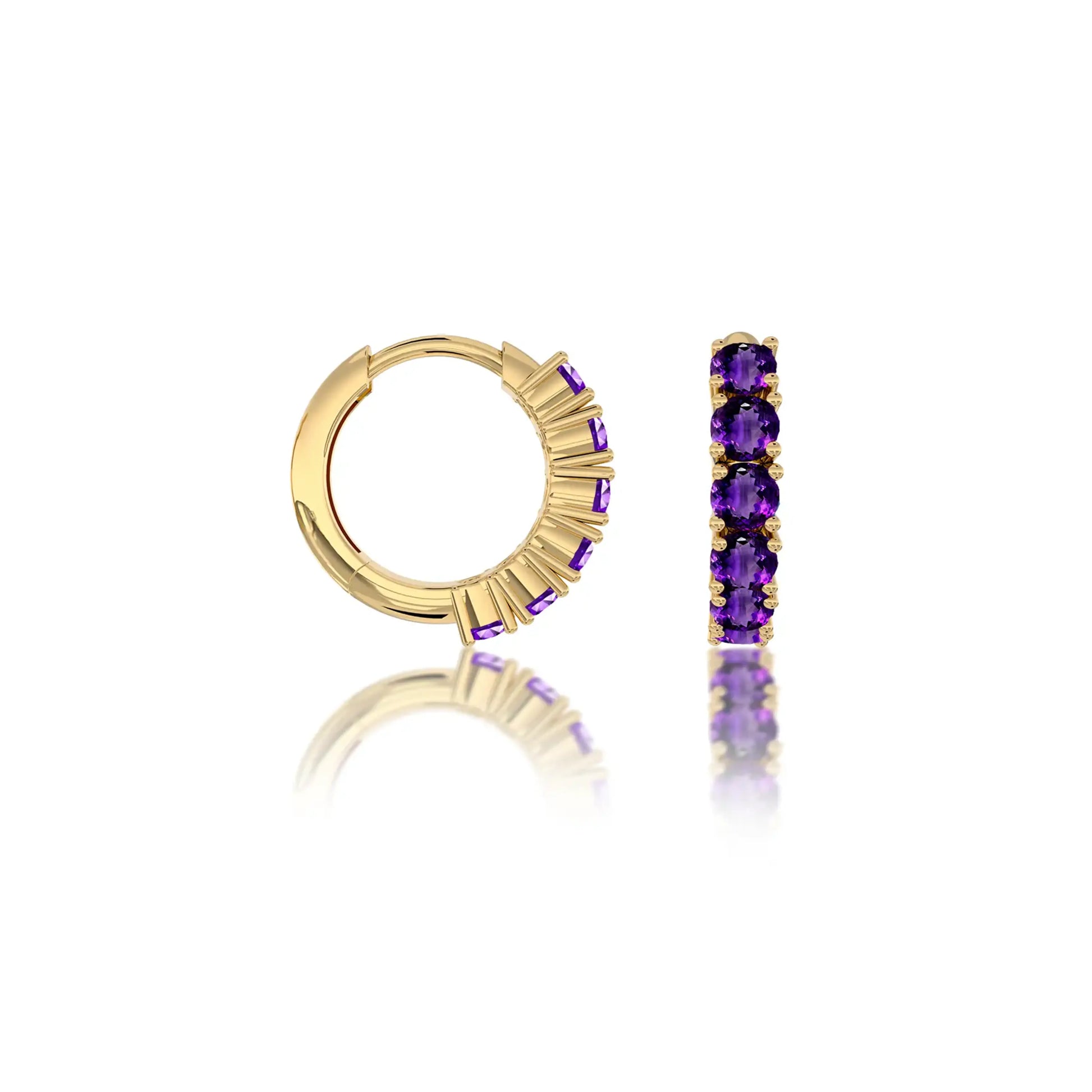 Fortune yellow gold february birthstone amethyst hoop earrings for office wear 8.50 mm