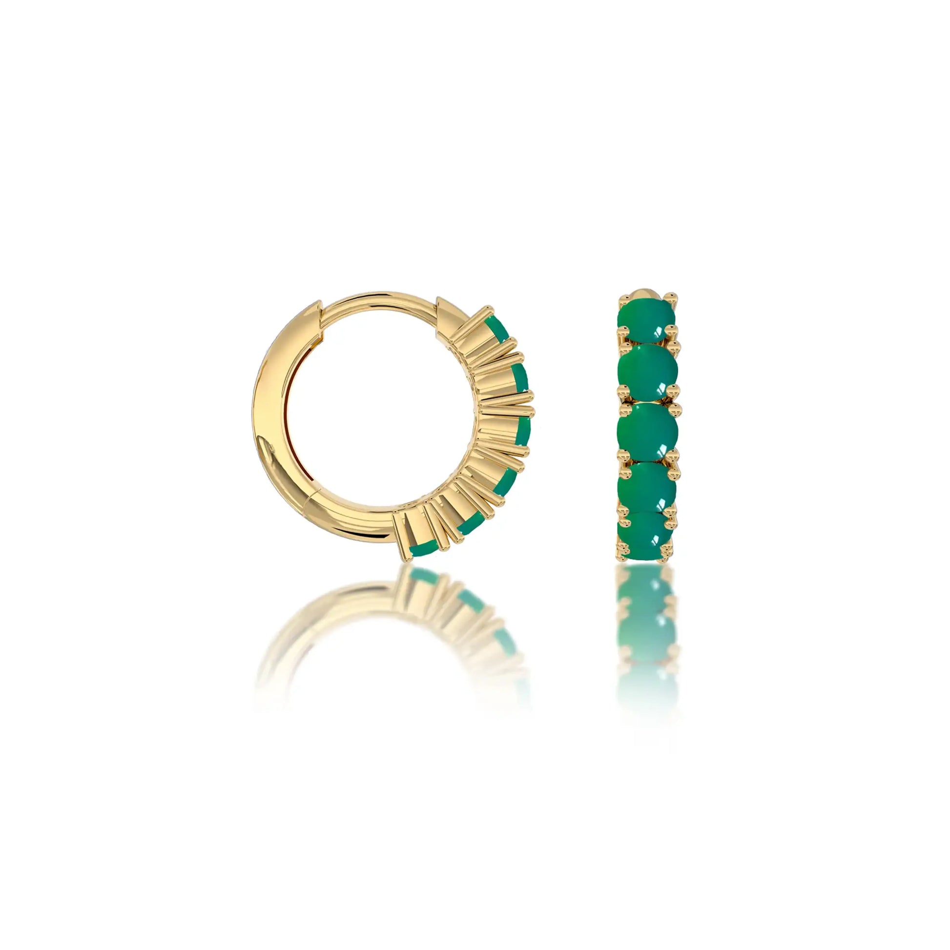 Fortune yellow gold may birthstone green agate hoop earrings 8.50 mm
