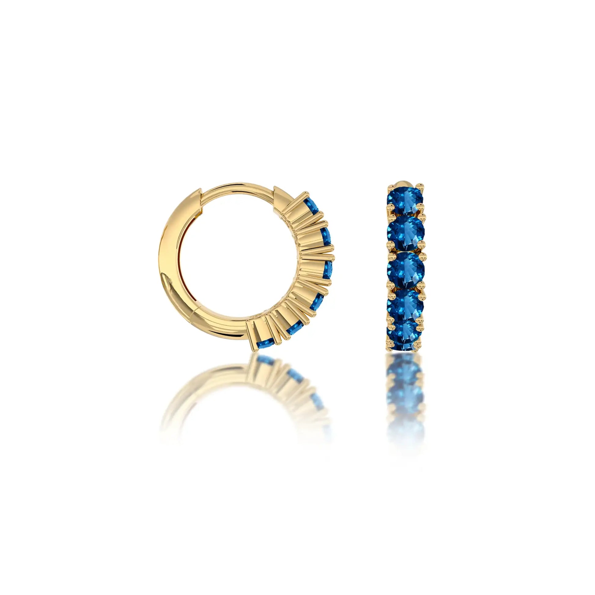 Fortune yellow gold september birthstone london blue topaz hoop earrings for office wear 8.50 mm
