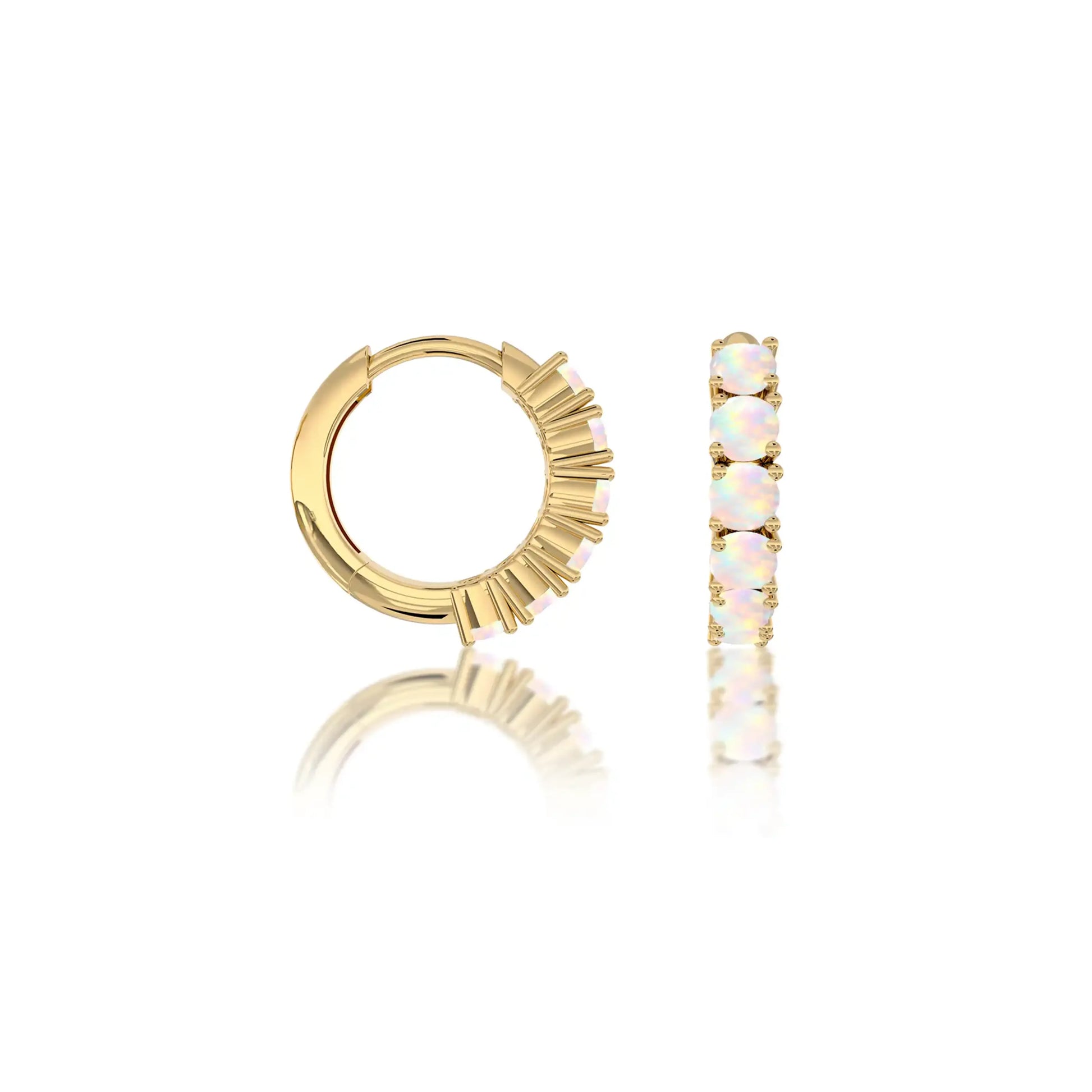 Trendy yellow gold october birthstone opal hoop earrings for office wear 8.50 mm