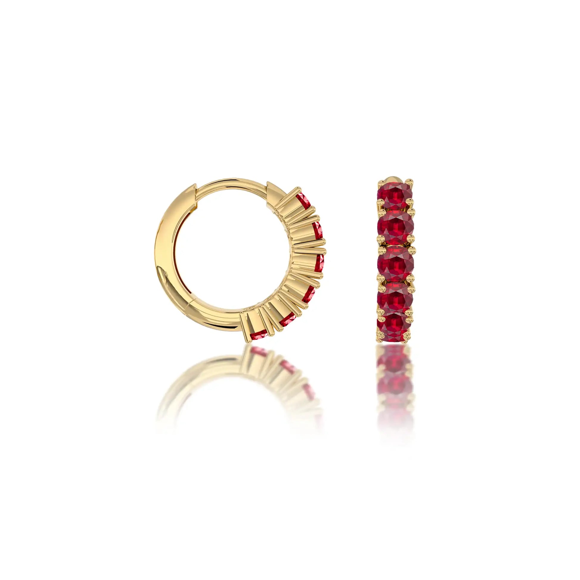 Side view of July birthstone opaque ruby hoop earrings 8.50 mm