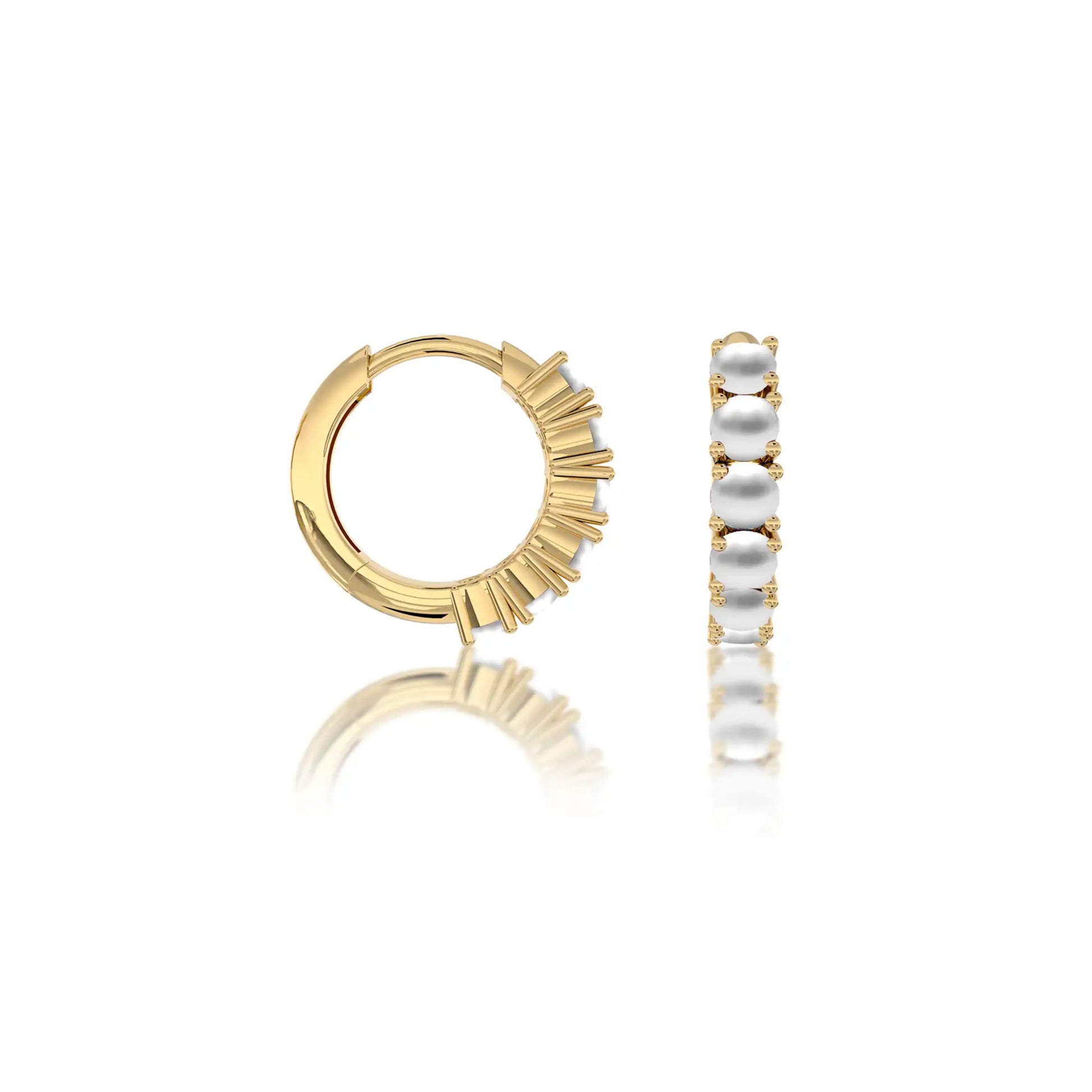 Trendy yellow gold june birthstone mother of pearl hoop earrings for women 8.50 mm
