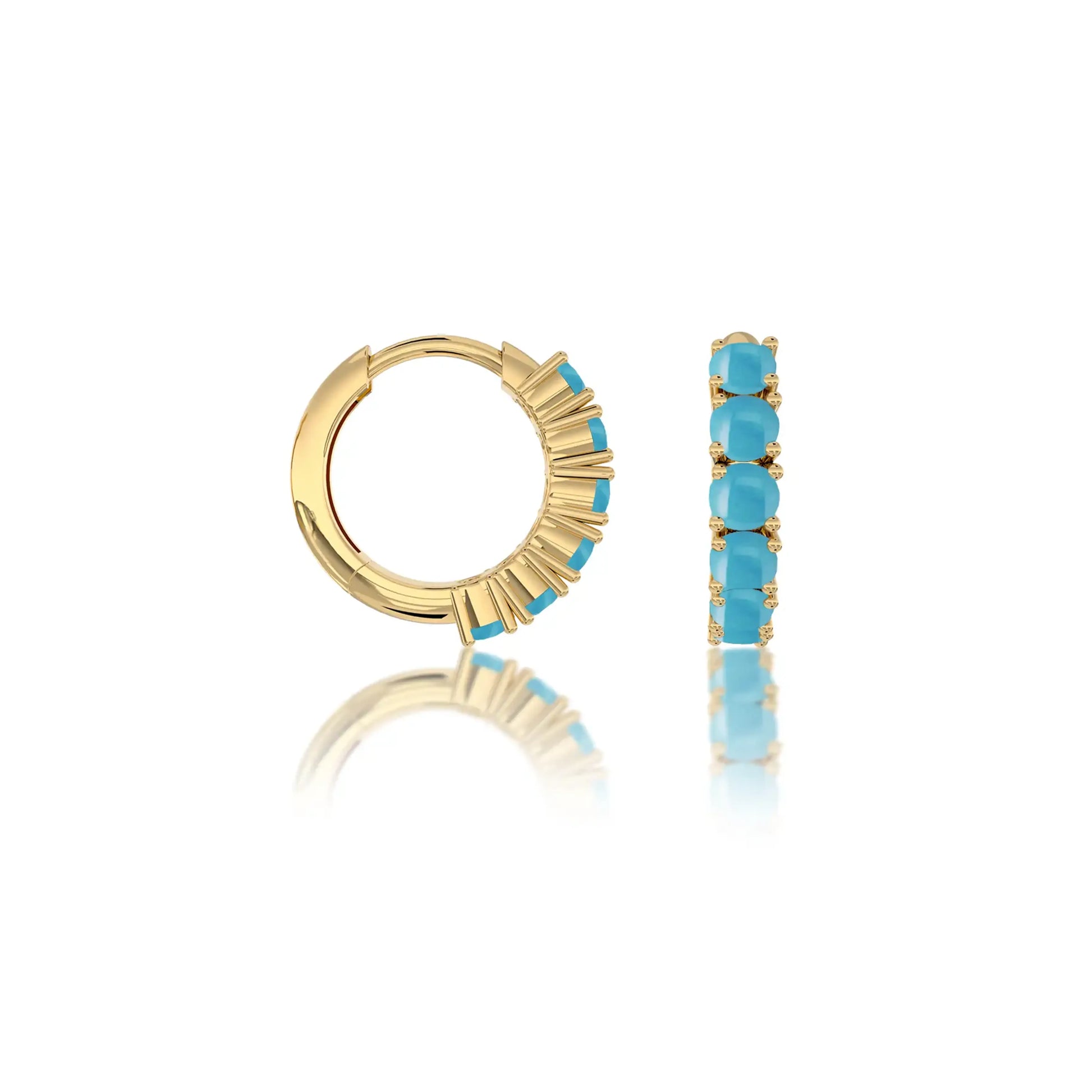 Fortune yellow gold decemeber birthstone turquoise hoop earrings 8.50 mm