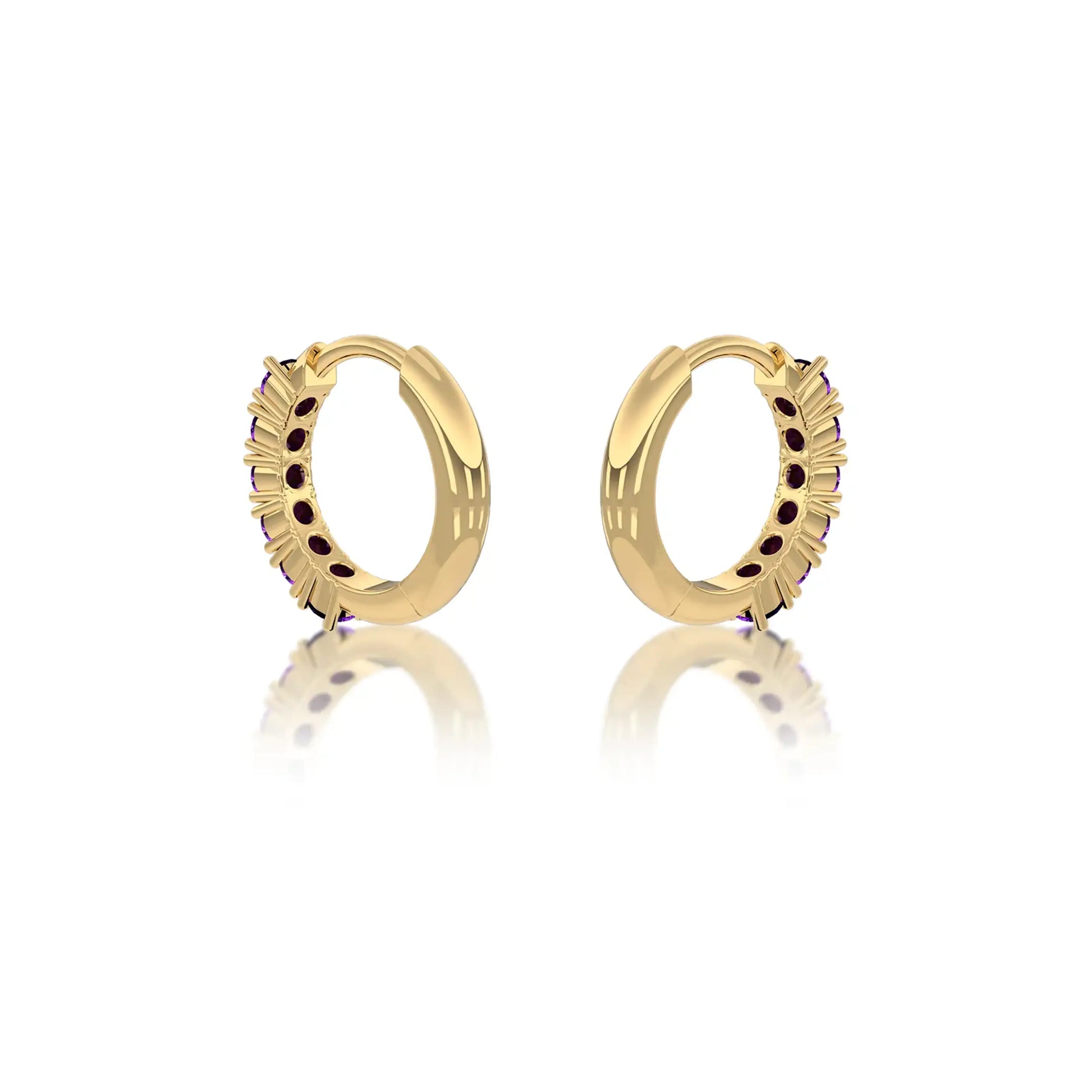 Unique yellow gold february birthstone amethyst hoop earrings for office wear 8.50 mm