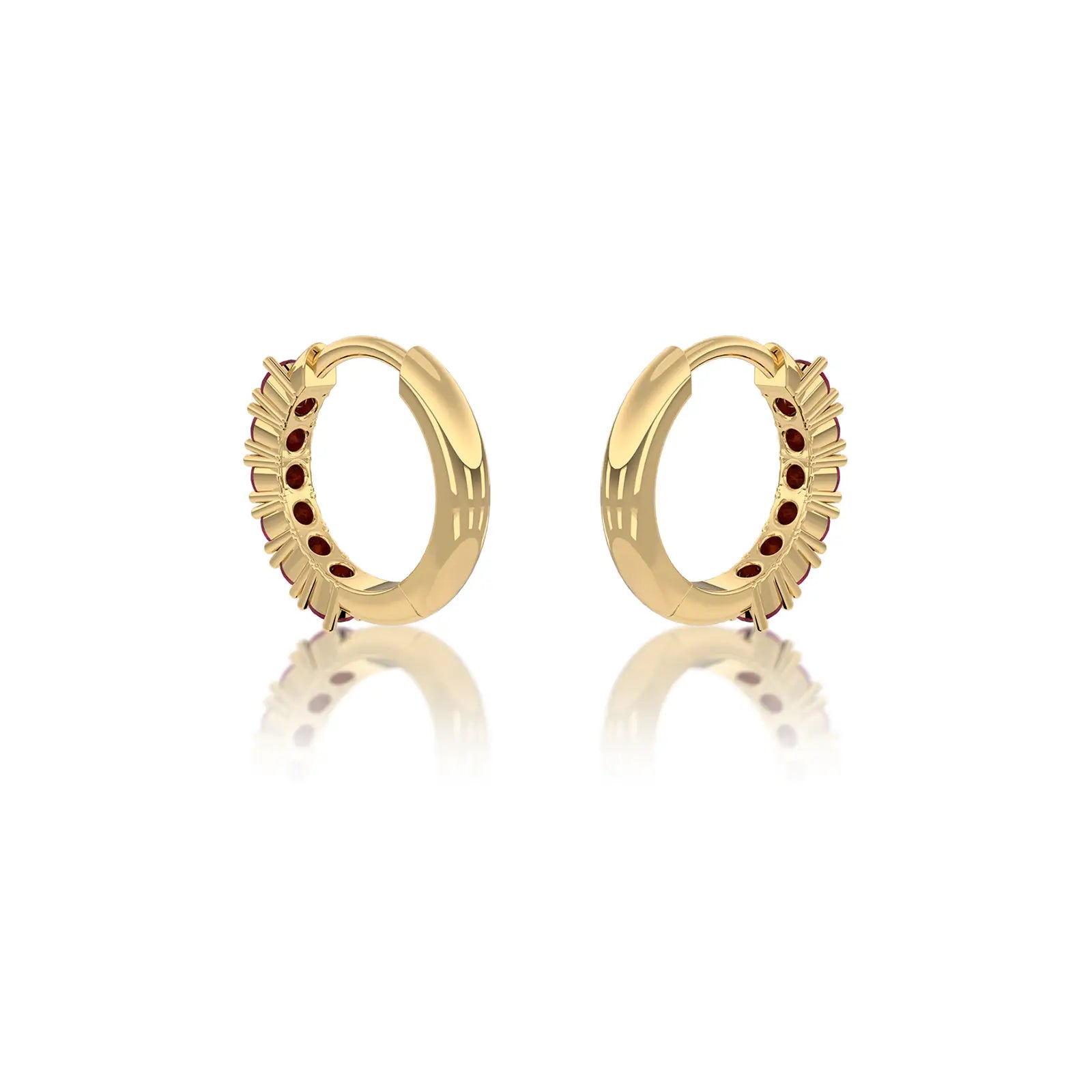 January birthstone garnet gold hoop earrings 10 mm