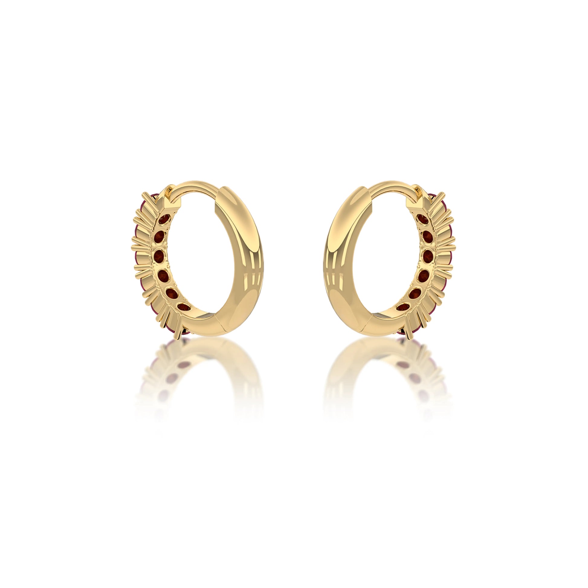 Back view of January birthstone garnet hoop earrings 8.50 mm
