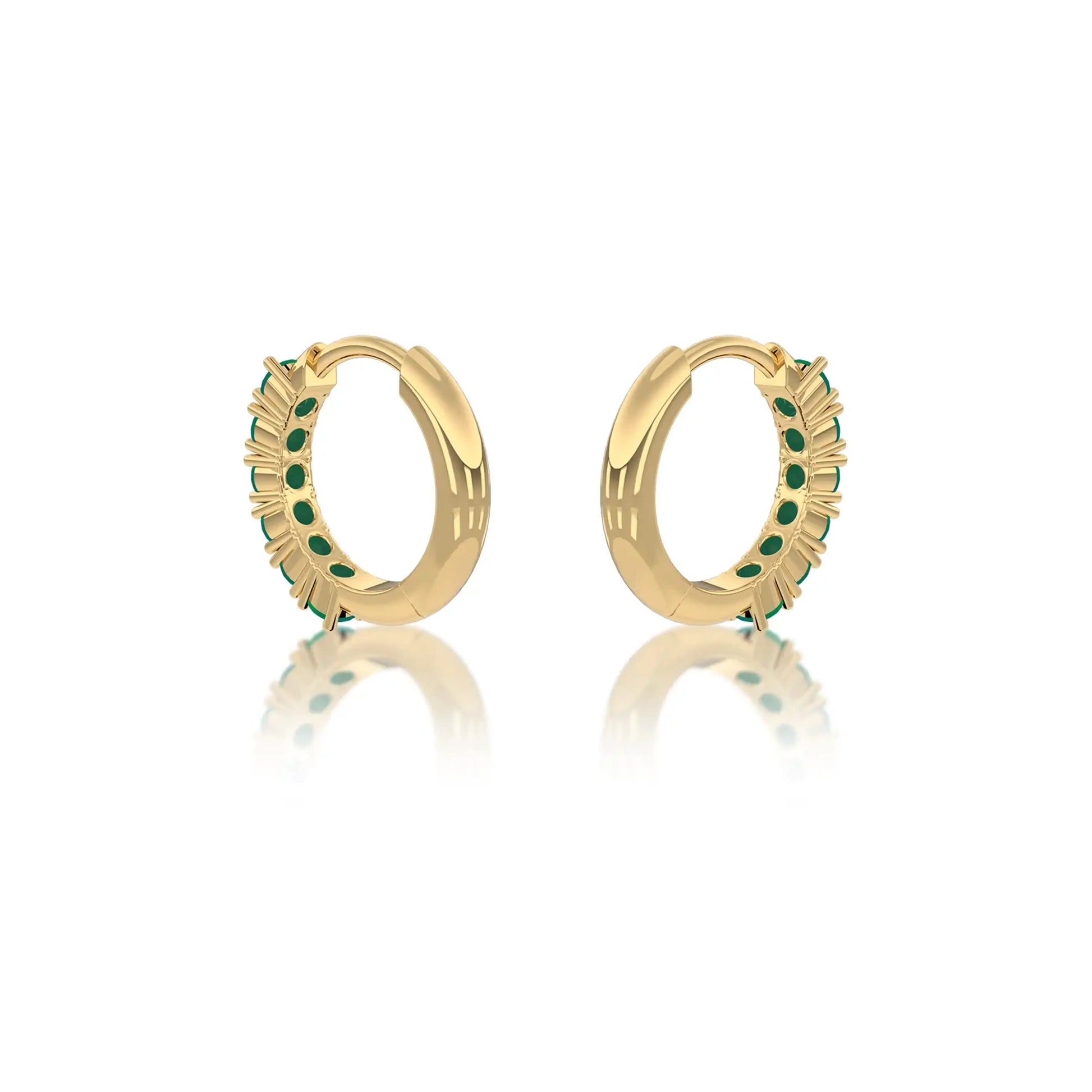 Unique yellow gold may birthstone green agate hoop earrings for women 8.50 mm