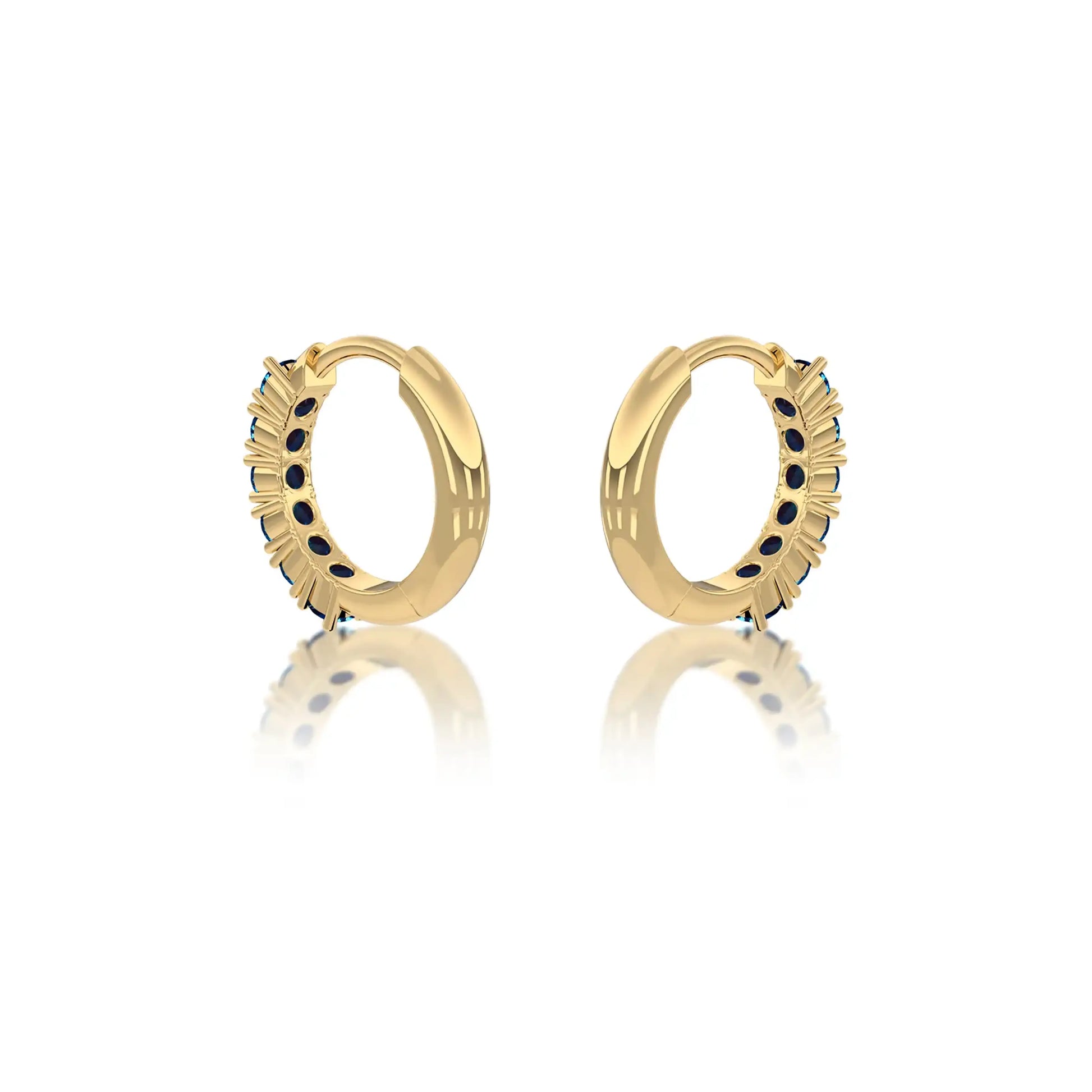 Yellow gold trendy september birthstone london blue topaz hoop earrings for office wear 8.50 mm