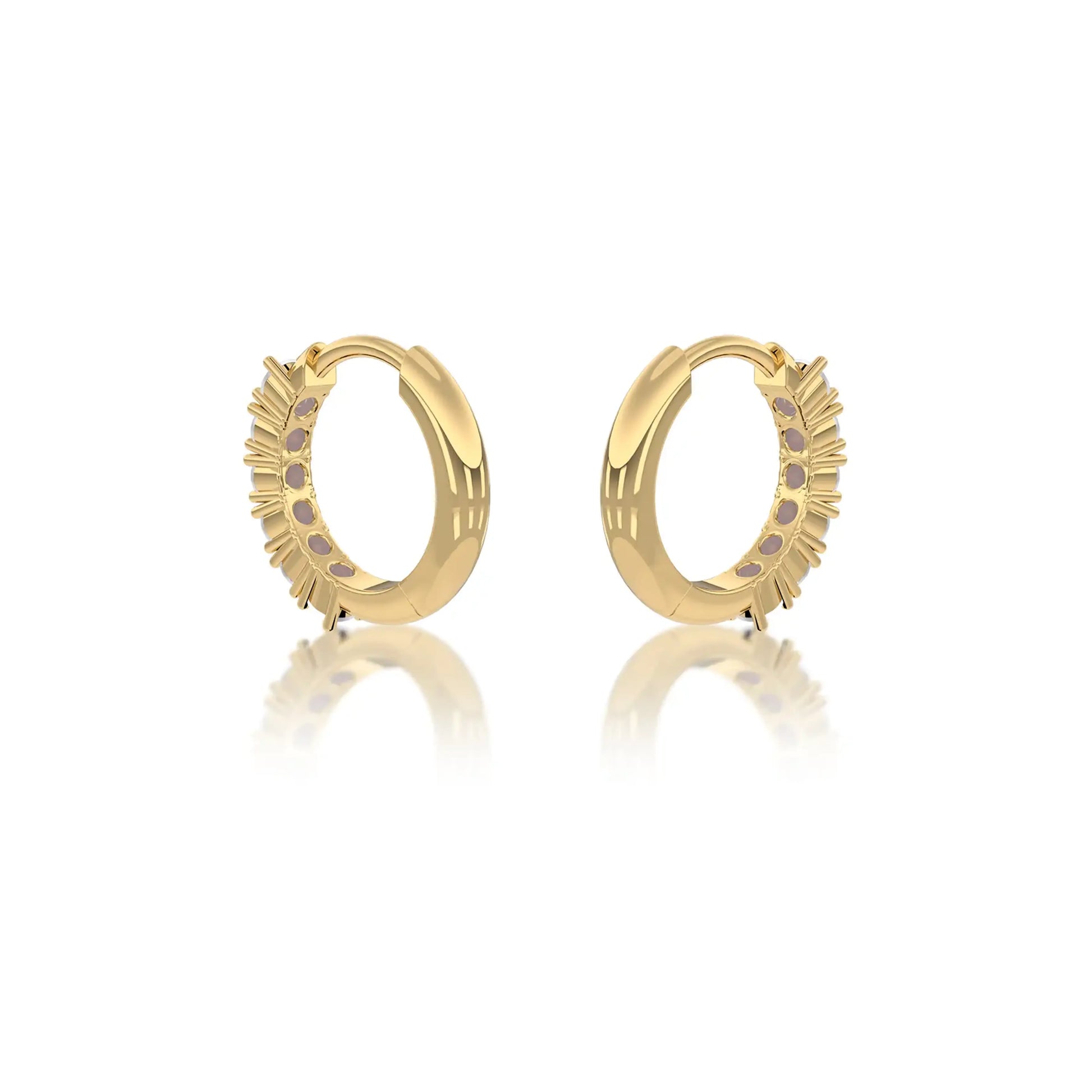 Yellow gold june birthstone mother of pearl hoop earrings 8.50 mm
