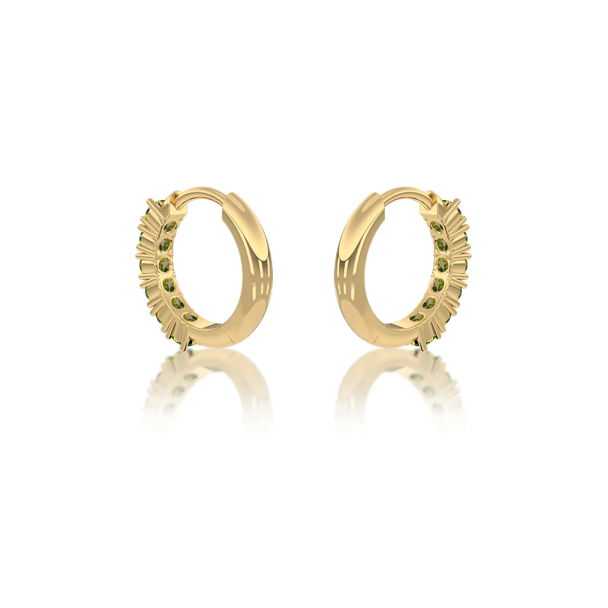 August birthstone peridot hoop earrings for women, 8.5 mm back view