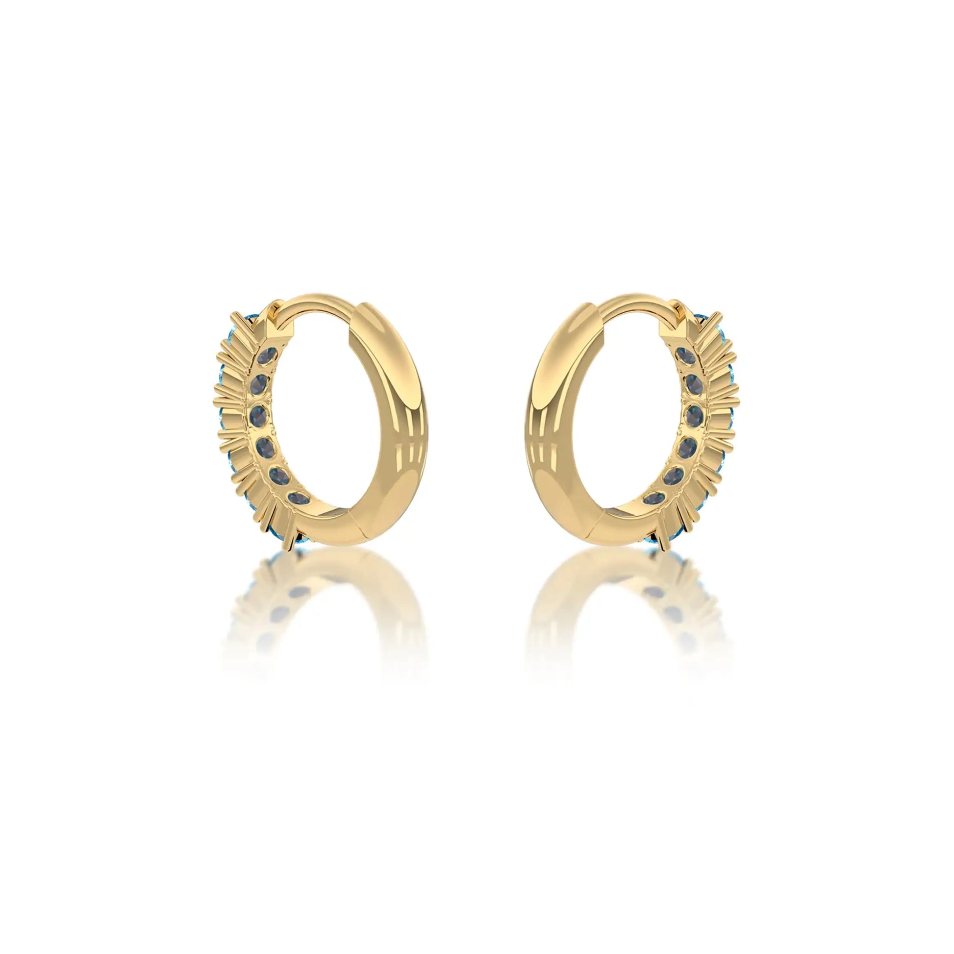 Fortune yellow gold march birthstone swiss blue topaz hoop earrings 8.50 mm