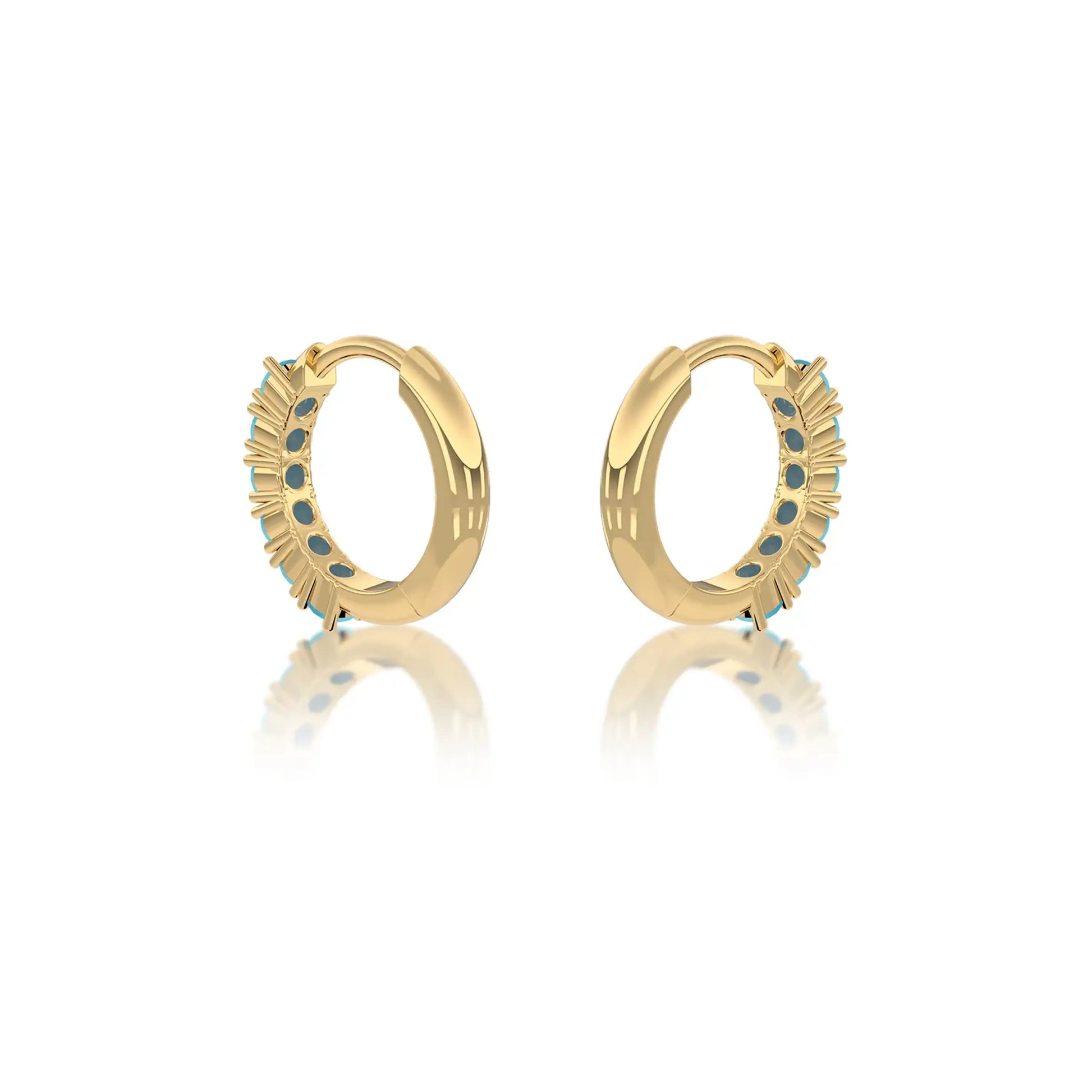 Trendy yellow gold decemeber birthstone turquoise hoop earrings 8.50 mm