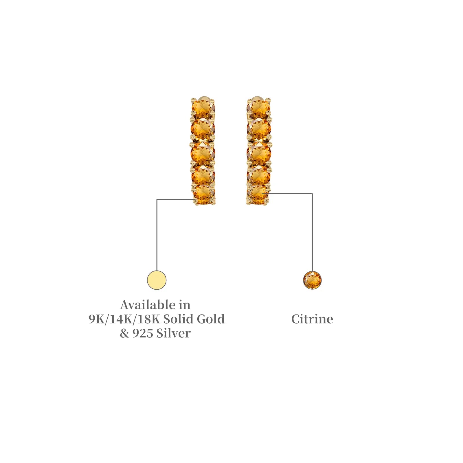 Yellow gold descriptive image of november birthstone citrine hoop earrings