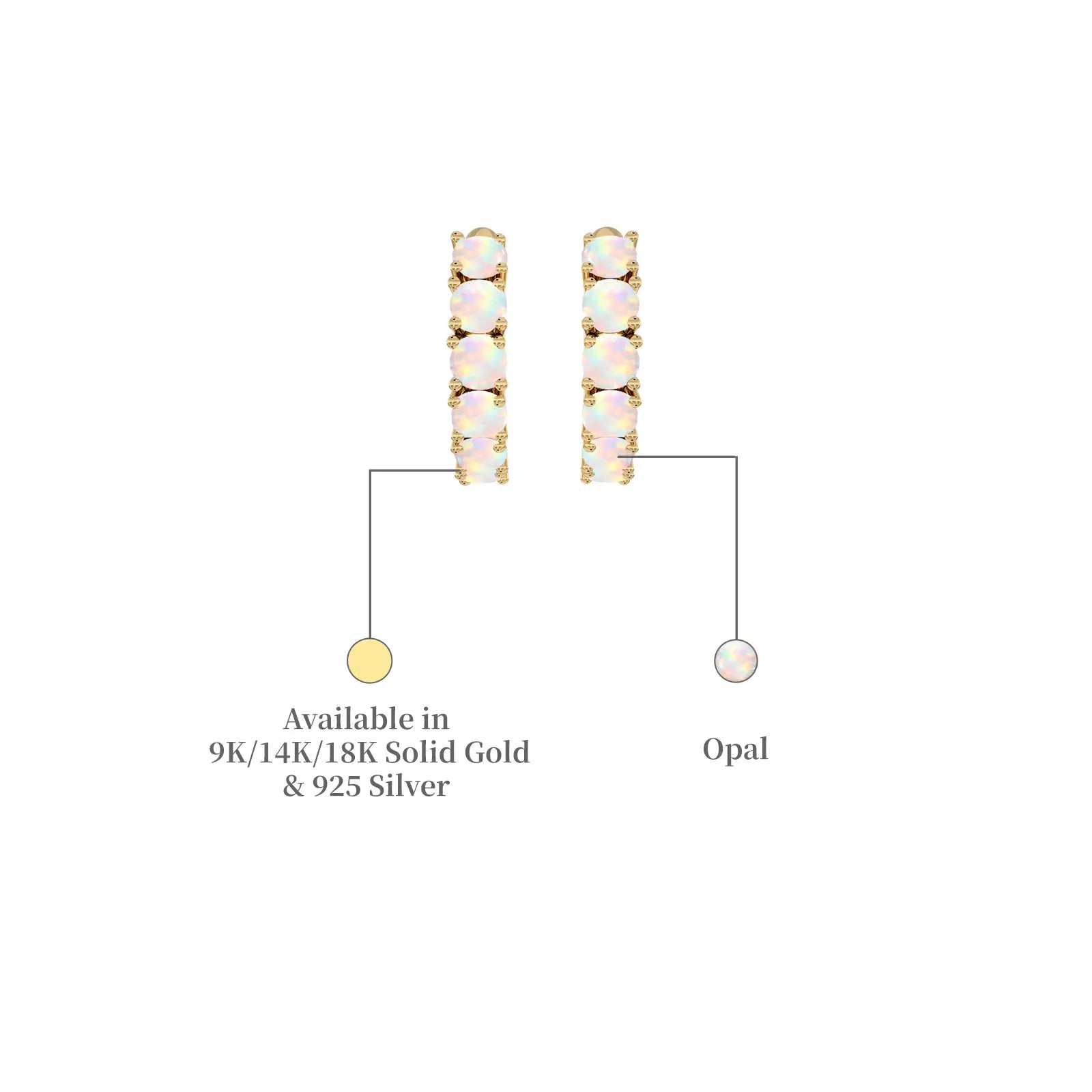 Yellow gold descriptive image of october birthstone opal hoop earrings 