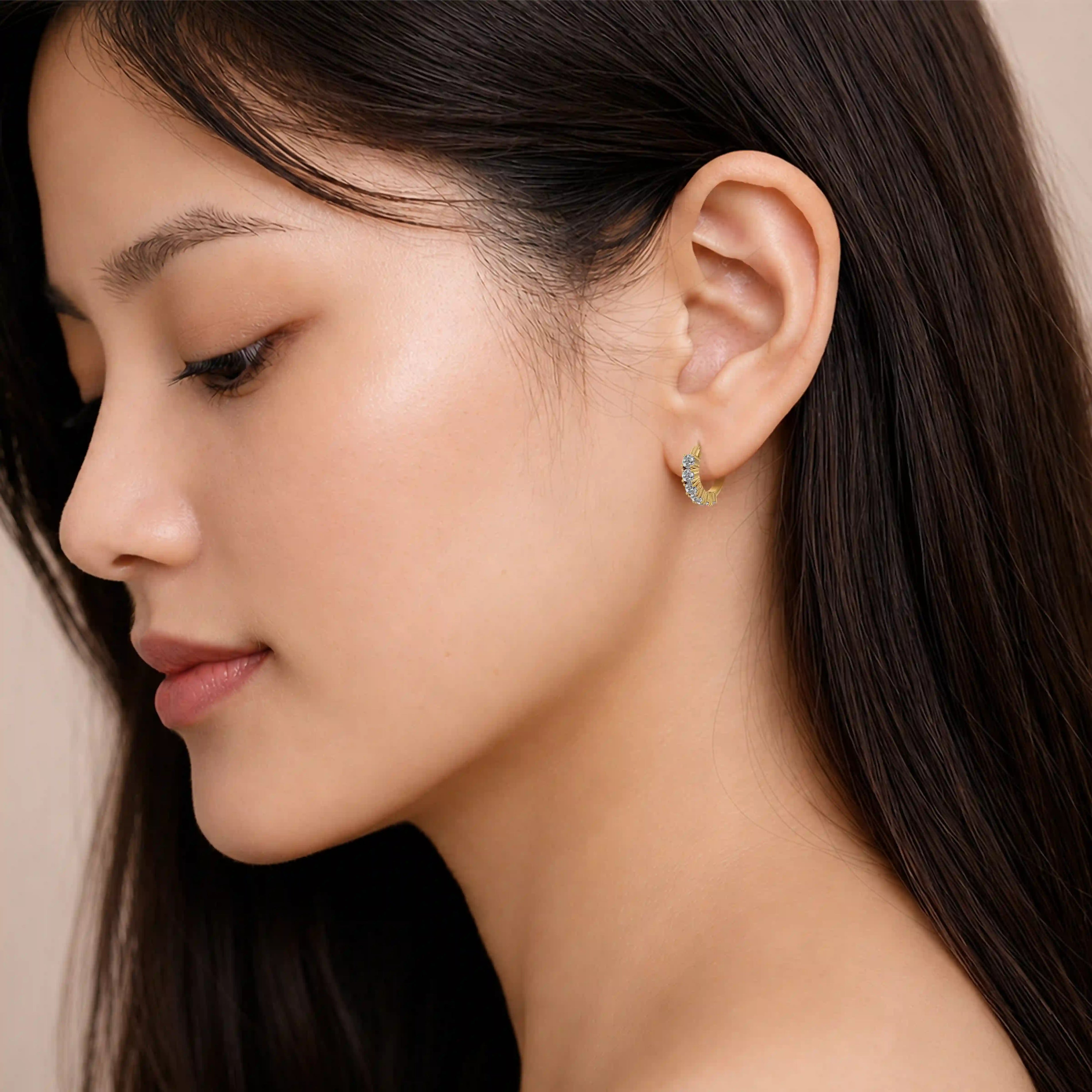 Model image of april birthstone white topaz hoop earrings