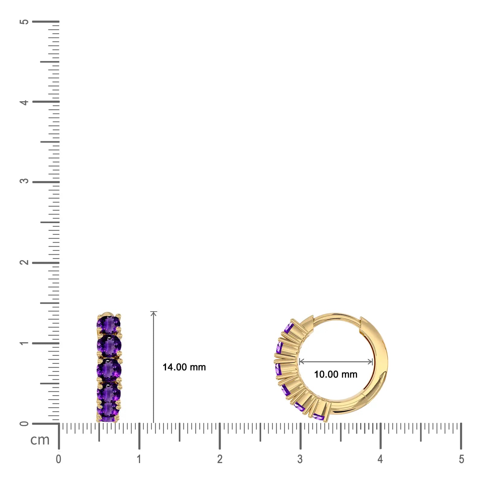 Size details of February birthstone amethyst hoop earrings 10mm