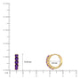Dimension details of yellow gold February birthstone amethyst hoop earrings